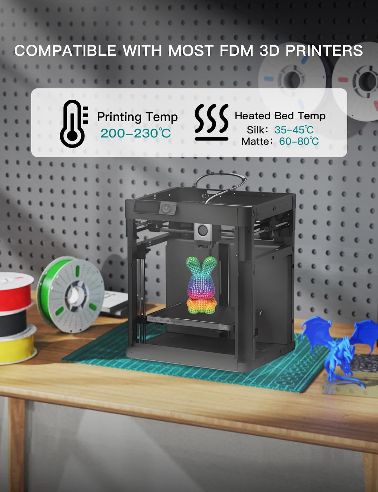 PINBALL Silk & Matte Rainbow PLA 3D Printer Filament 1.75mm, Shiny Multi-Colo...