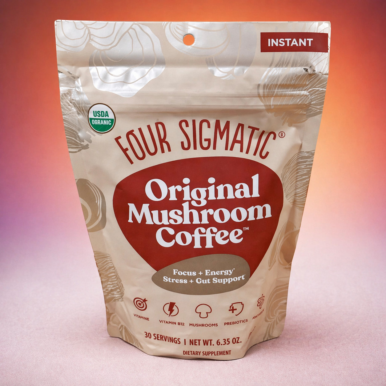 FOURSIGMATIC Original Mushroom Coffee - INSTANT 30Serv - Focus + Gut Healt