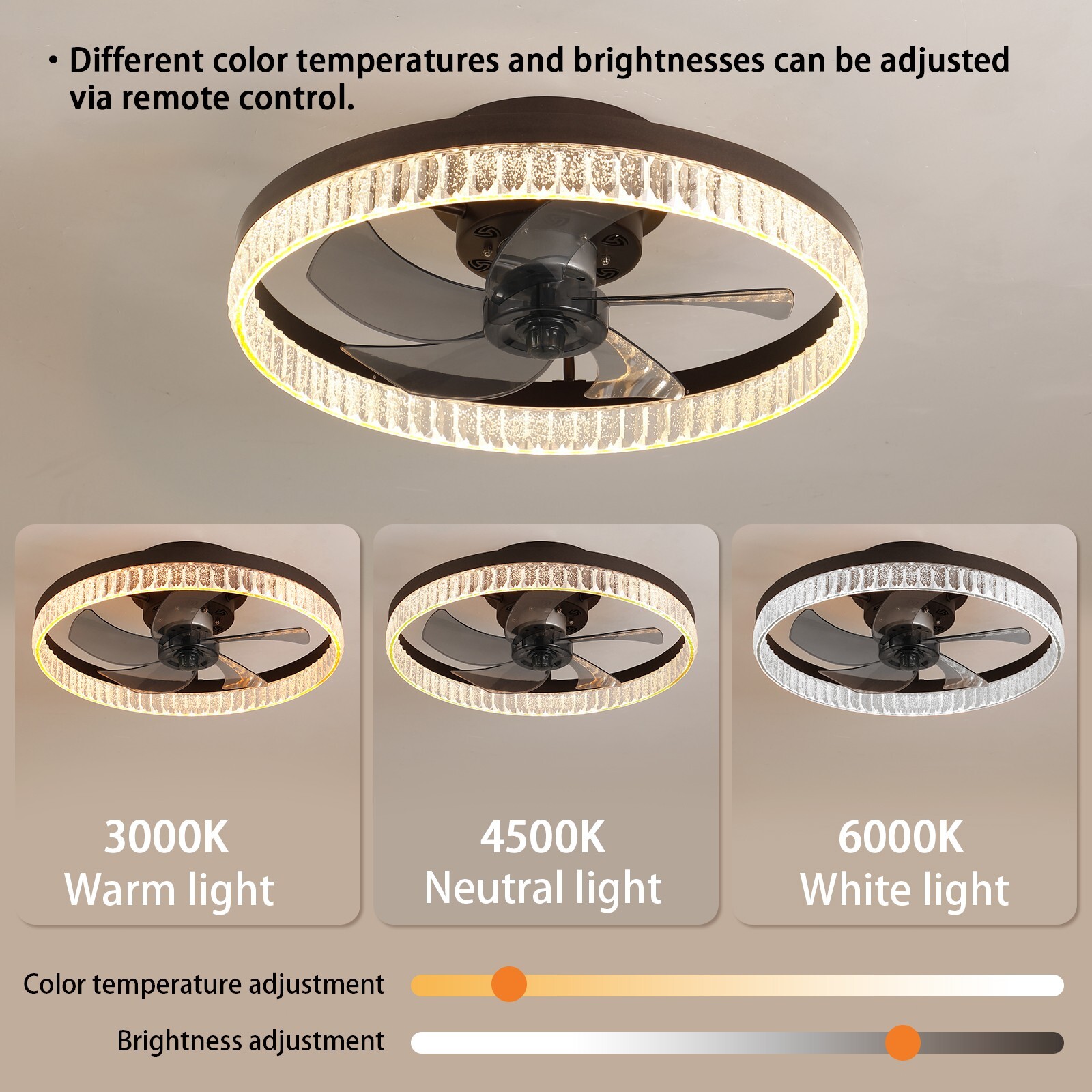 20" Modern Brown 5-Blade Smart LED Ceiling Fan