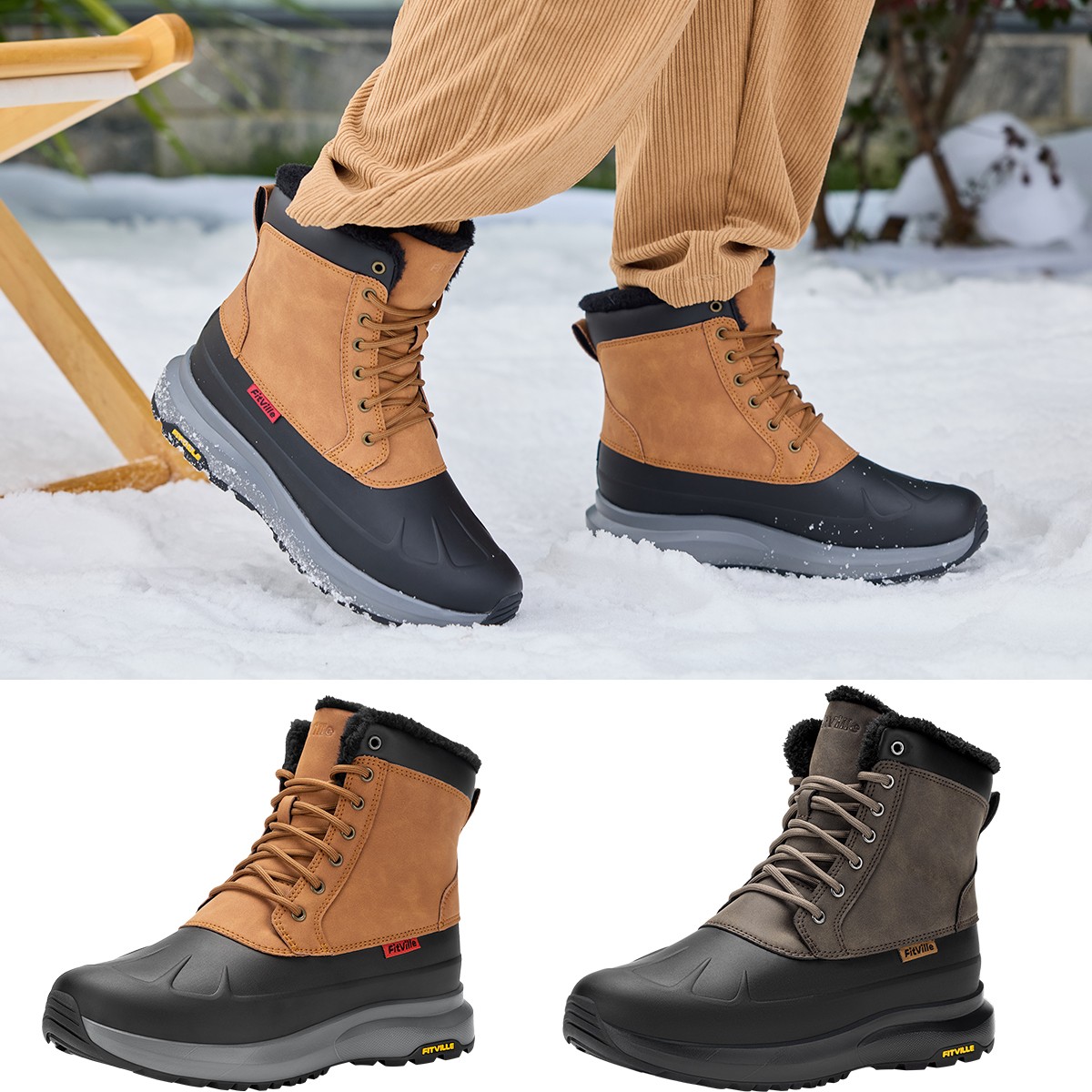 FitVille Mens Wide Winter Boots Waterproof Insulated Snow Boot Outdoor Hiking