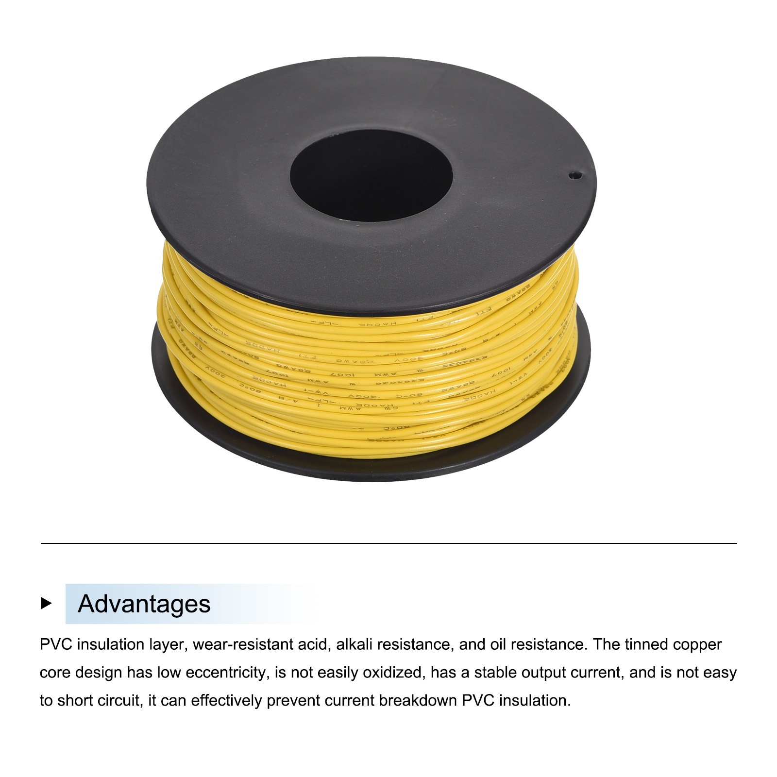 28AWG Stranded Wire Hookup 50M/164ft Yellow, Electrical Wire UL1007 Spool