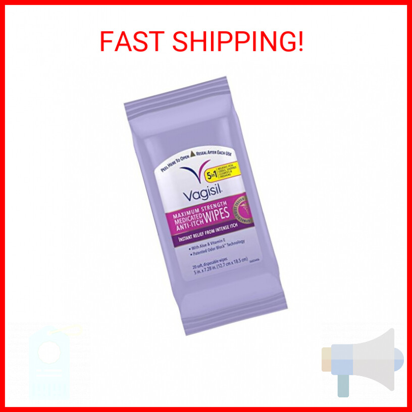 Vagisil Wipes, Anti-Itch Medicated Feminine Vaginal Wipes, Maximum Strength 20Ct
