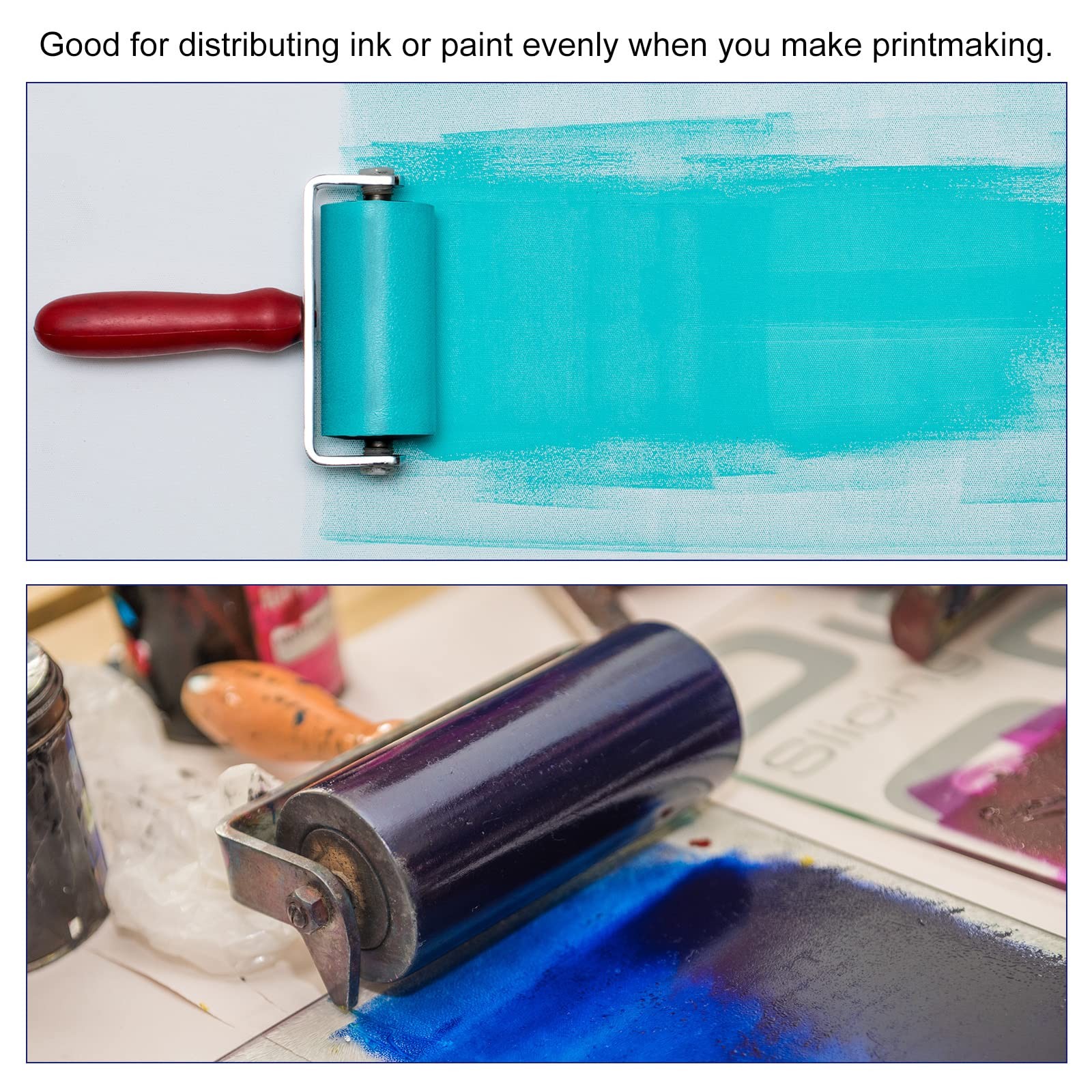 3 Inch Rubber Roller Brayer Tools, Hard Rubber Roller for Printmaking Wallpap...
