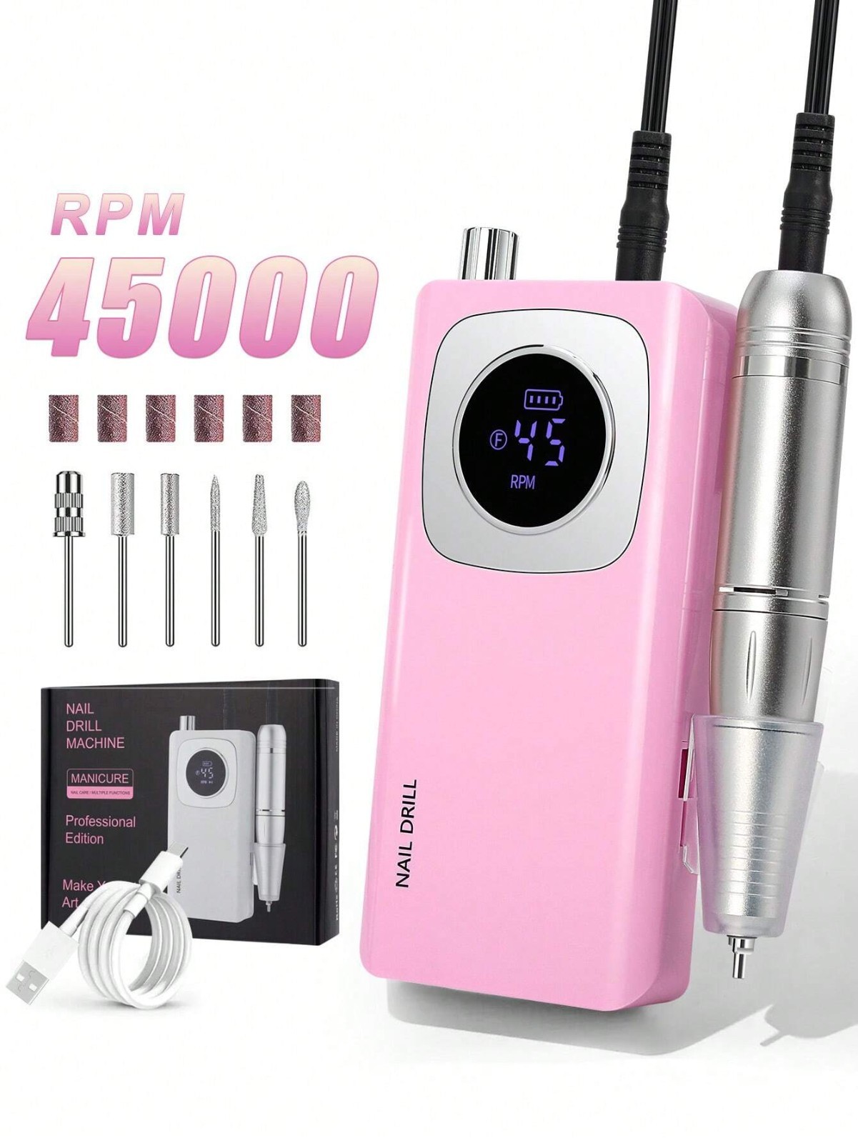 Portable Rechargeable Electric Nail Drill for Gel Acrylic Removal Nail Art Tool