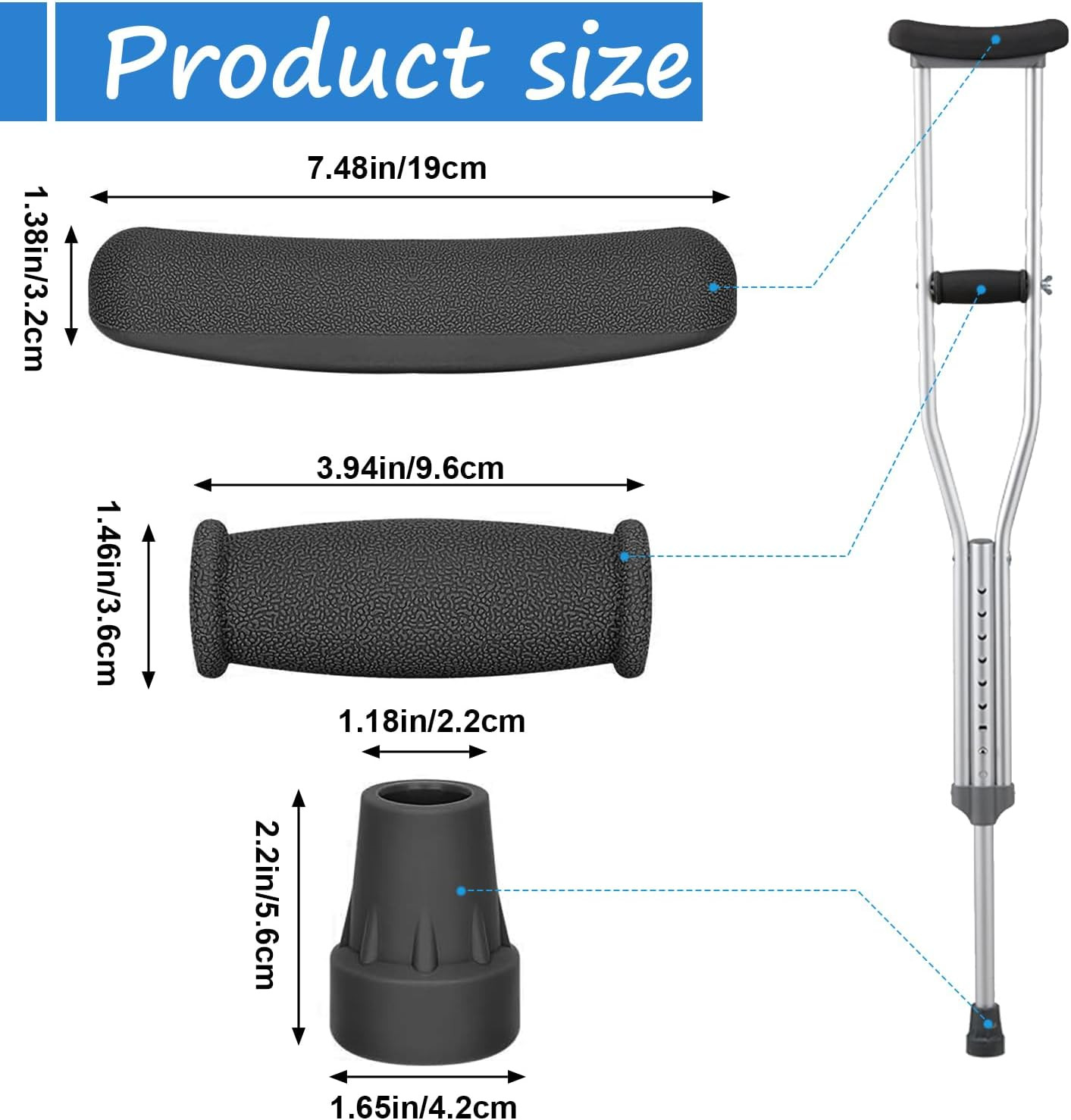 Replacement Crutch Pads, 6 Pcs Crutch Accessory Replacement Crutch Parts and Cap