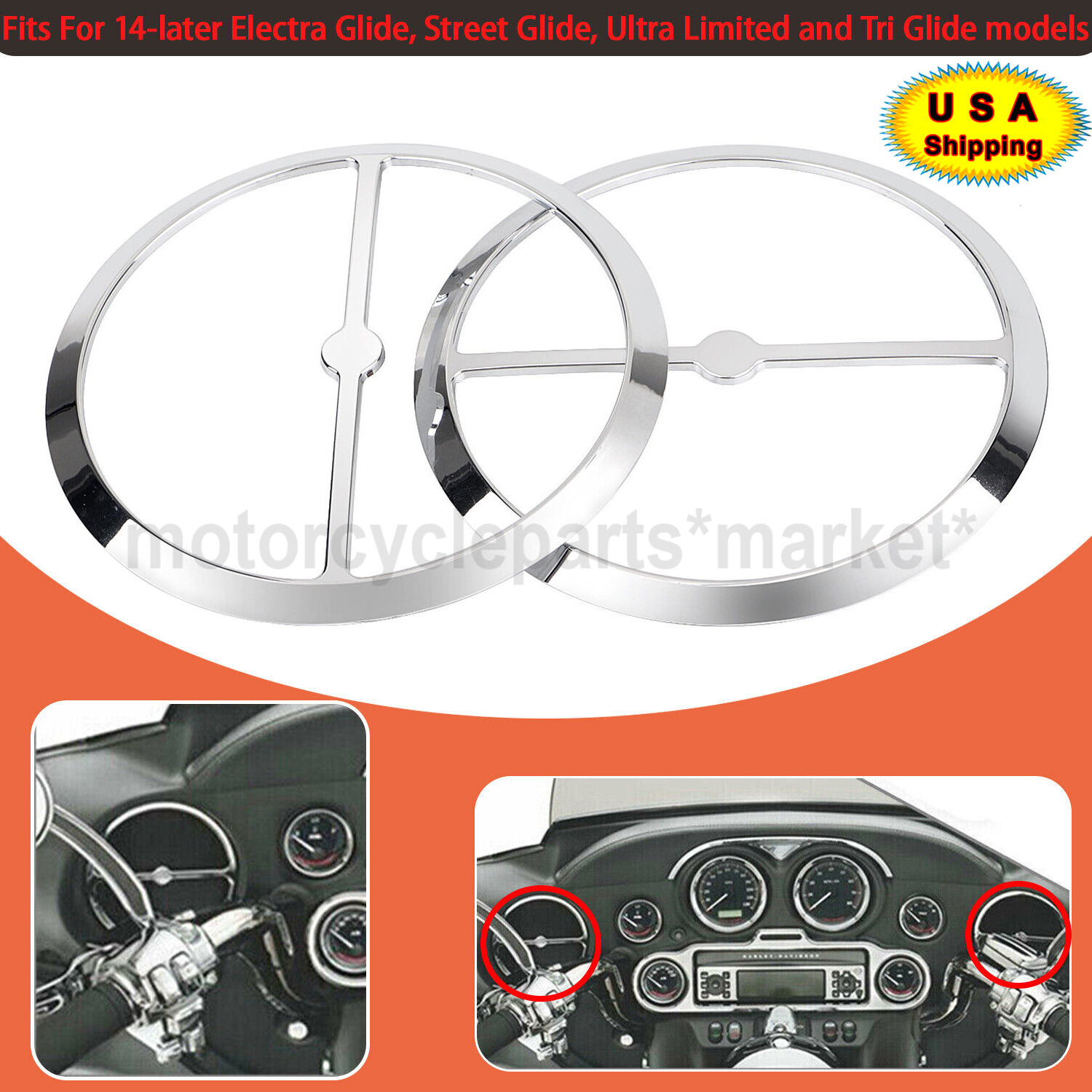 Inner Fairing Trim Speaker Grill Cover For Harley Electra Tri Glide FLHT FLHTK