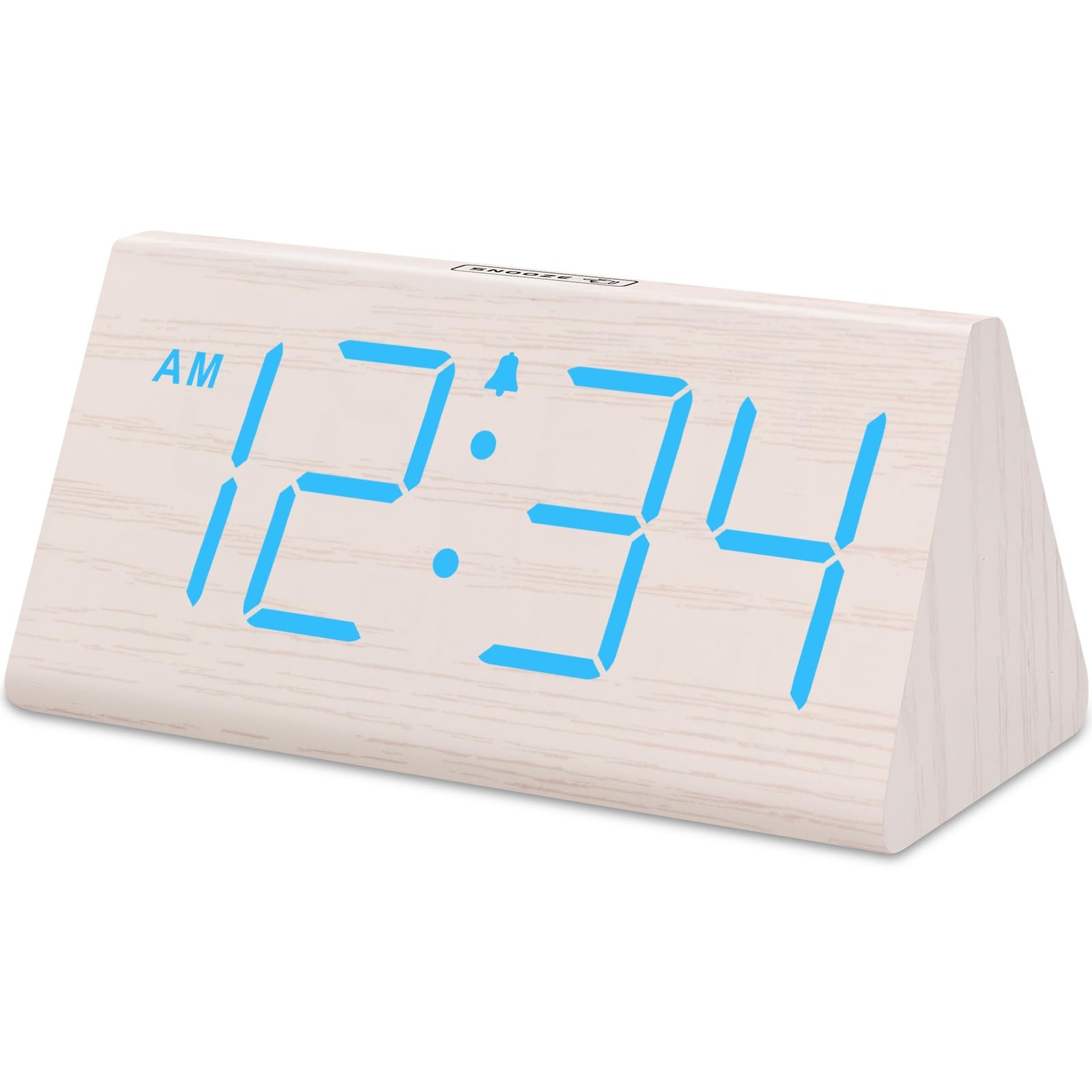 DreamSky Wooden Digital Alarm Clocks for Bedrooms - Electric Blue (Plug-in)