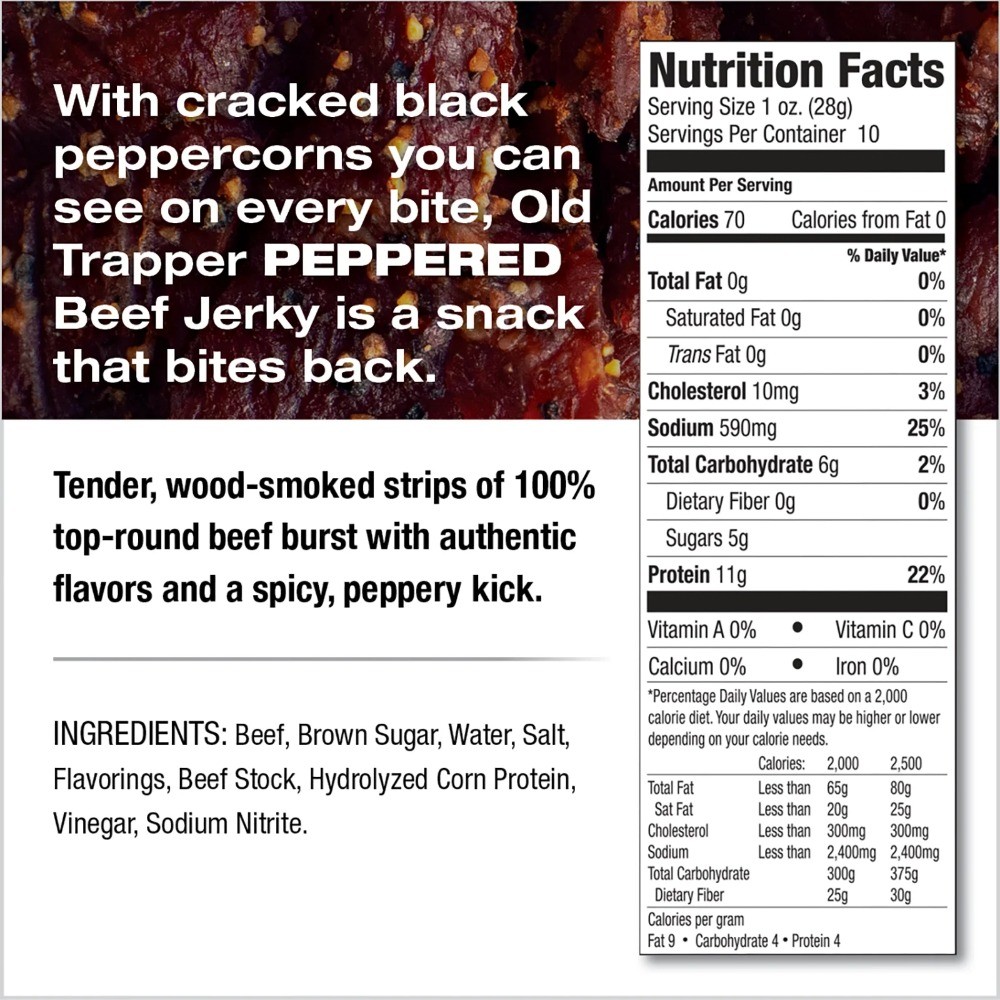 (2 pack) Old Trapper Peppered Beef Jerky 10oz Resealable Bag