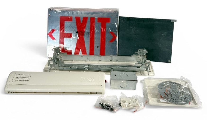Edge-lit LED Exit Sign with Red Letters Universal Mount Emergency Battery Backup