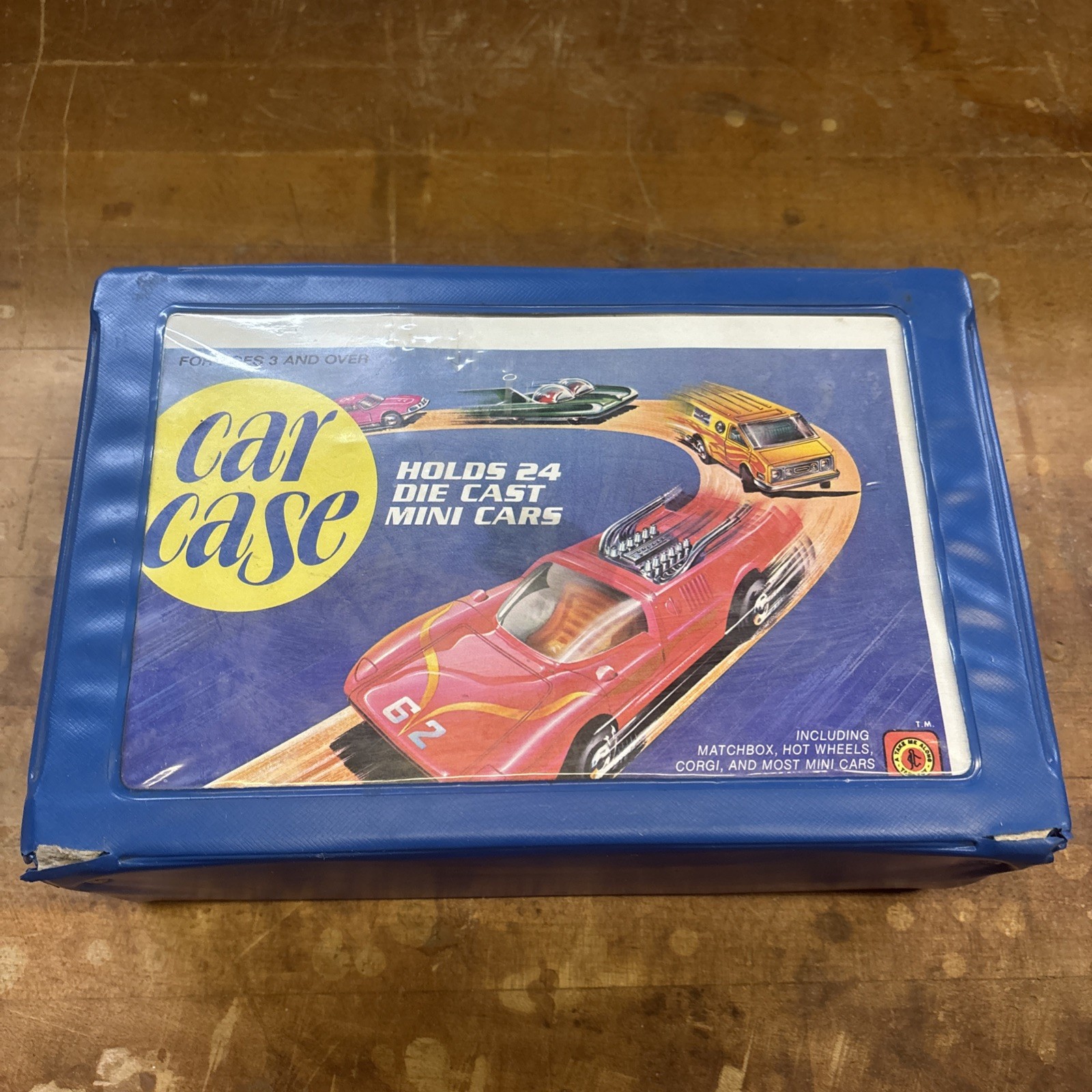 Vintage Tara Toy Blue Collectors Car Case Holds 24 Die Cast Cars w/ Racks M18