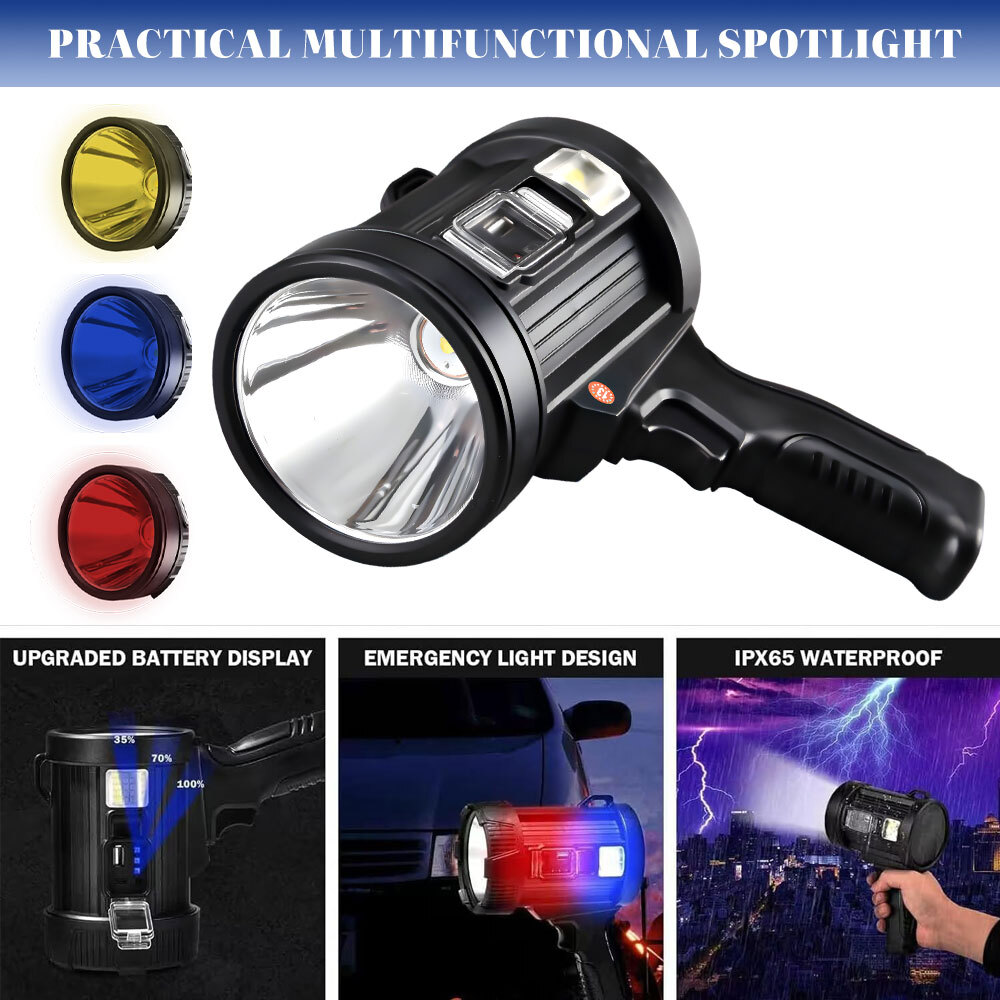 Super Bright Solar/USB Rechargeable LED Spotlight Flashlight Searchlight w/Stand