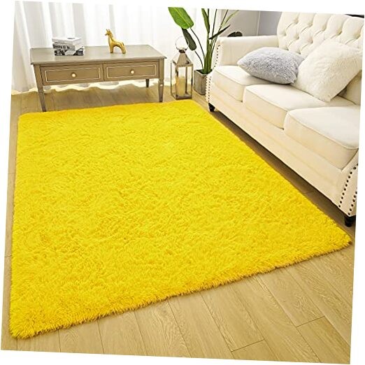 Premium Soft Fluffy Rug Modern Shag Carpet, High Pile, Solid 4x5.3 Feet Yellow