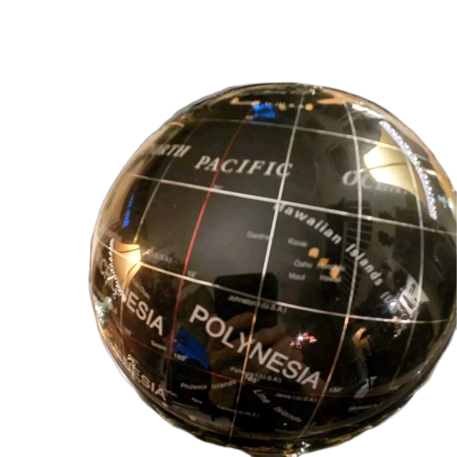 Vintage Map Globe Mother of Pearl & Black Gemstone Table Top Stand 13” T By 8" D