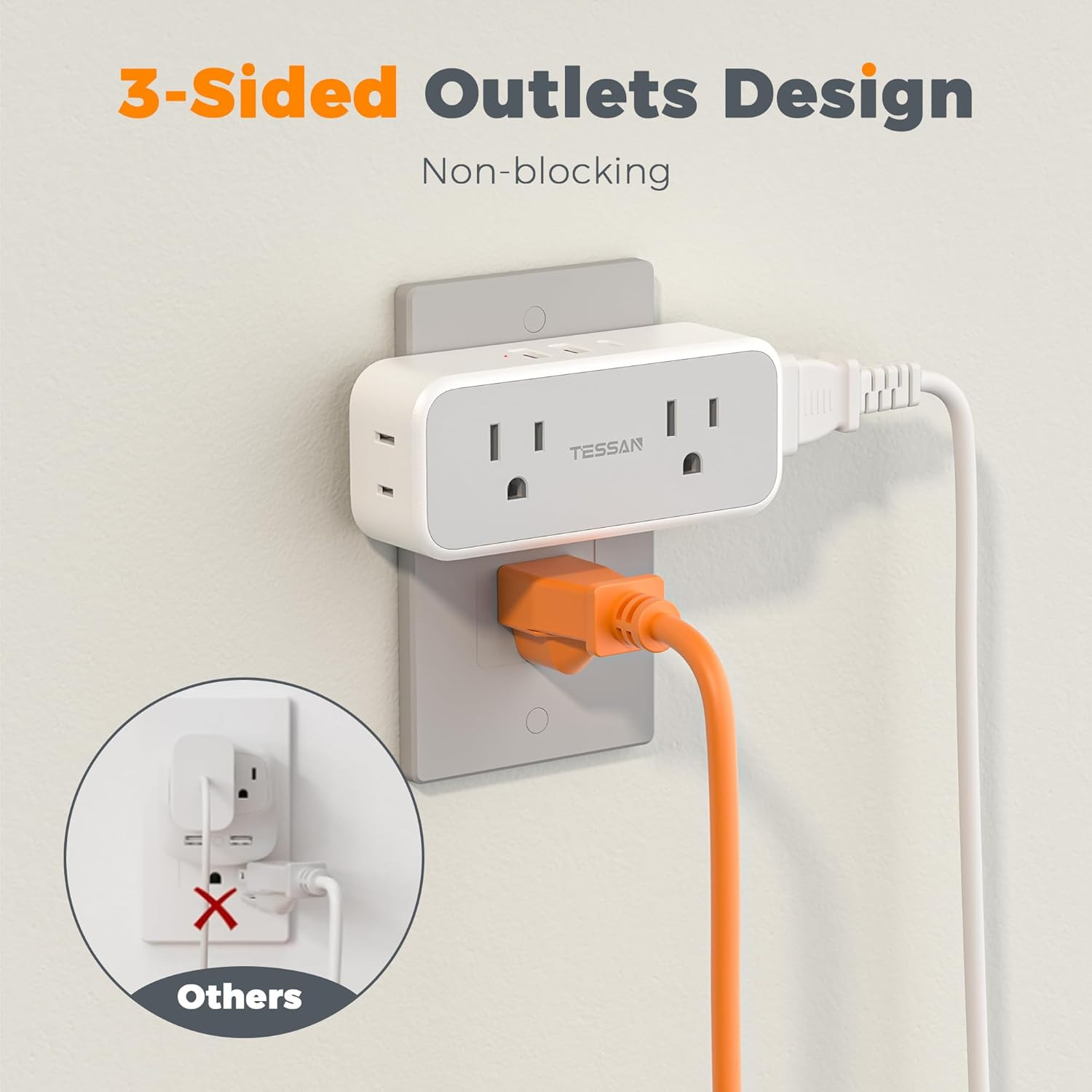 Surge Protector Outlet Extender, Multi Plug Splitter with 4 Electrical Outlets