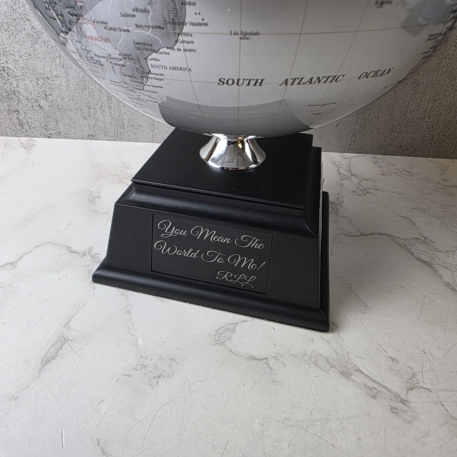 Things Remembered Solar Powered Globe Self Spinning With Black Base - Engraved