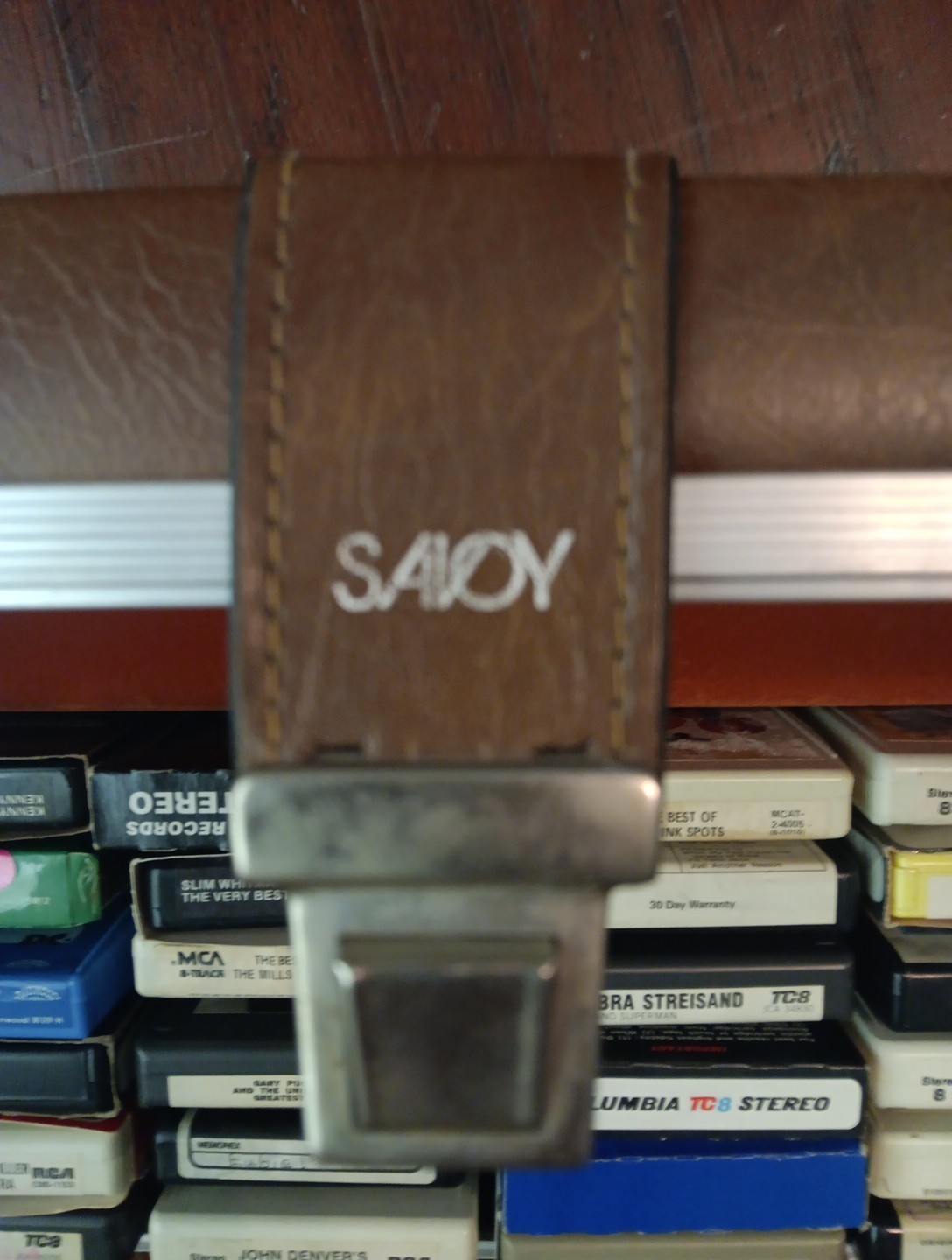 Savoy 24 Slot 8-Track Cassette Vinyl Carrying Storage Case Brown/Silver Vintage