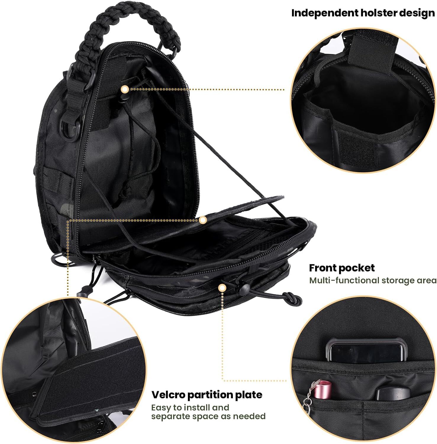 Tactical Compact Concealed Carry Sling Bag Cut Molle Pistol Holster EDC Single