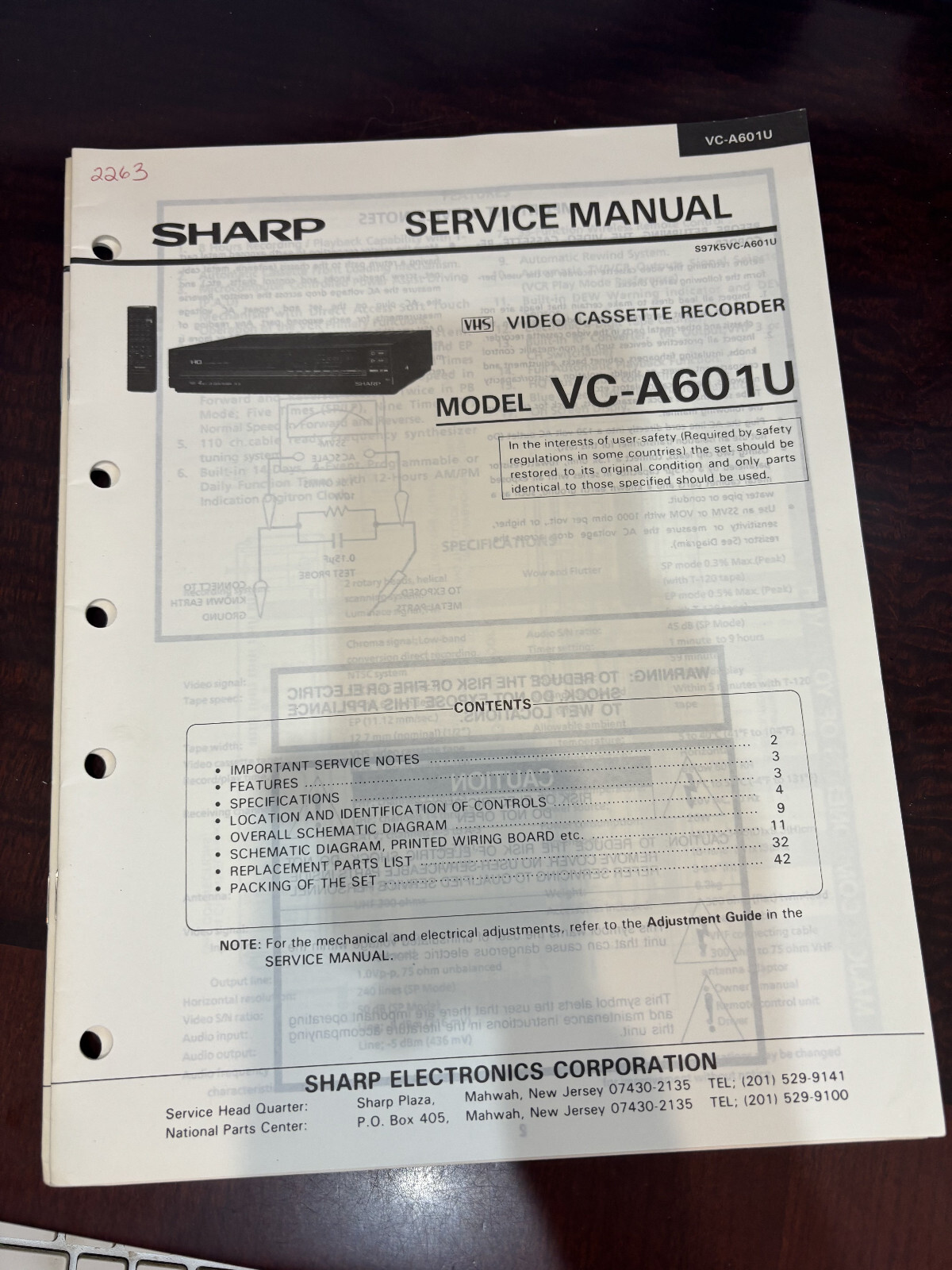 ORIG. SHARP VC-A601U VCA601U VCR Repair & Service Manual *ORIGINAL*