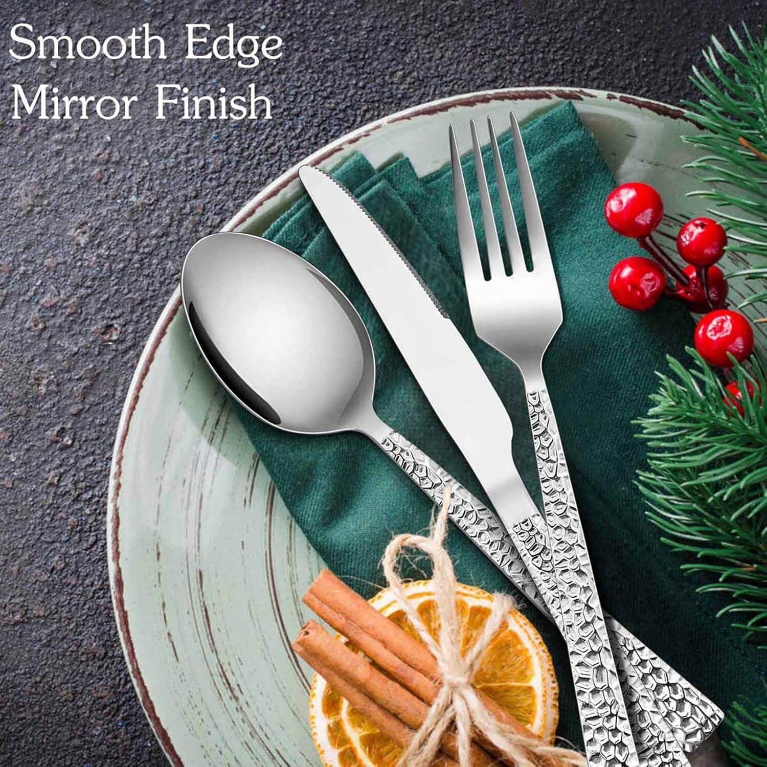 Hammered Silverware Set, 12/40-Piece Stainless Steel Square Flatware Set for 8