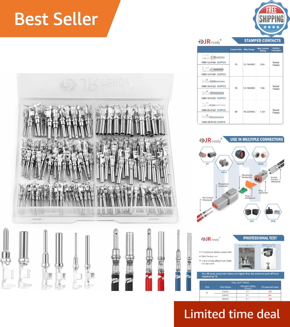 Complete  Contact Set: 180 Pcs, 12, 16, & 20 Size Male/Female Connectors