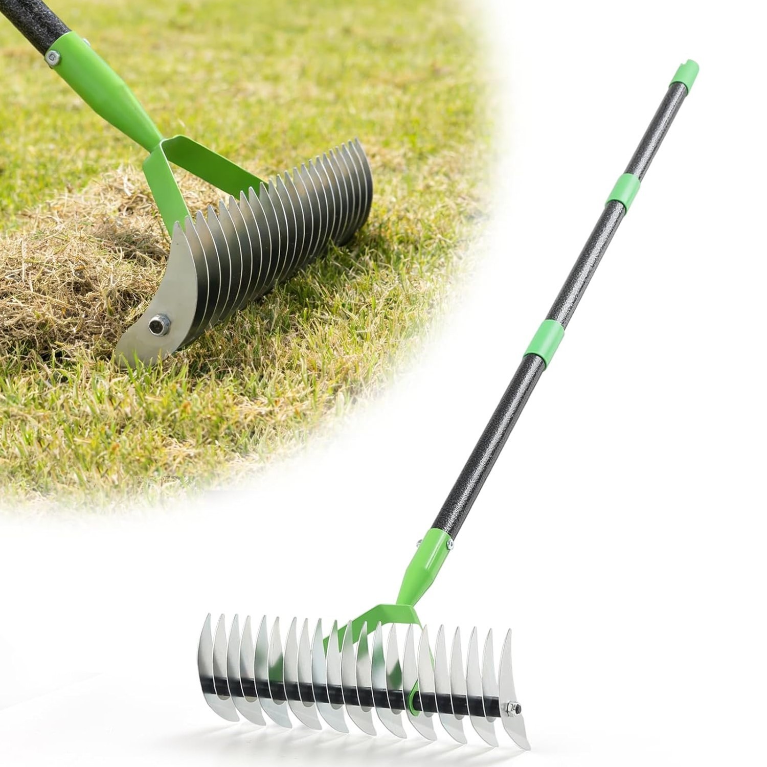 Lawn Dethatcher Rakes 13in Thatch Rake Dead Grass Remover Length Adjustable