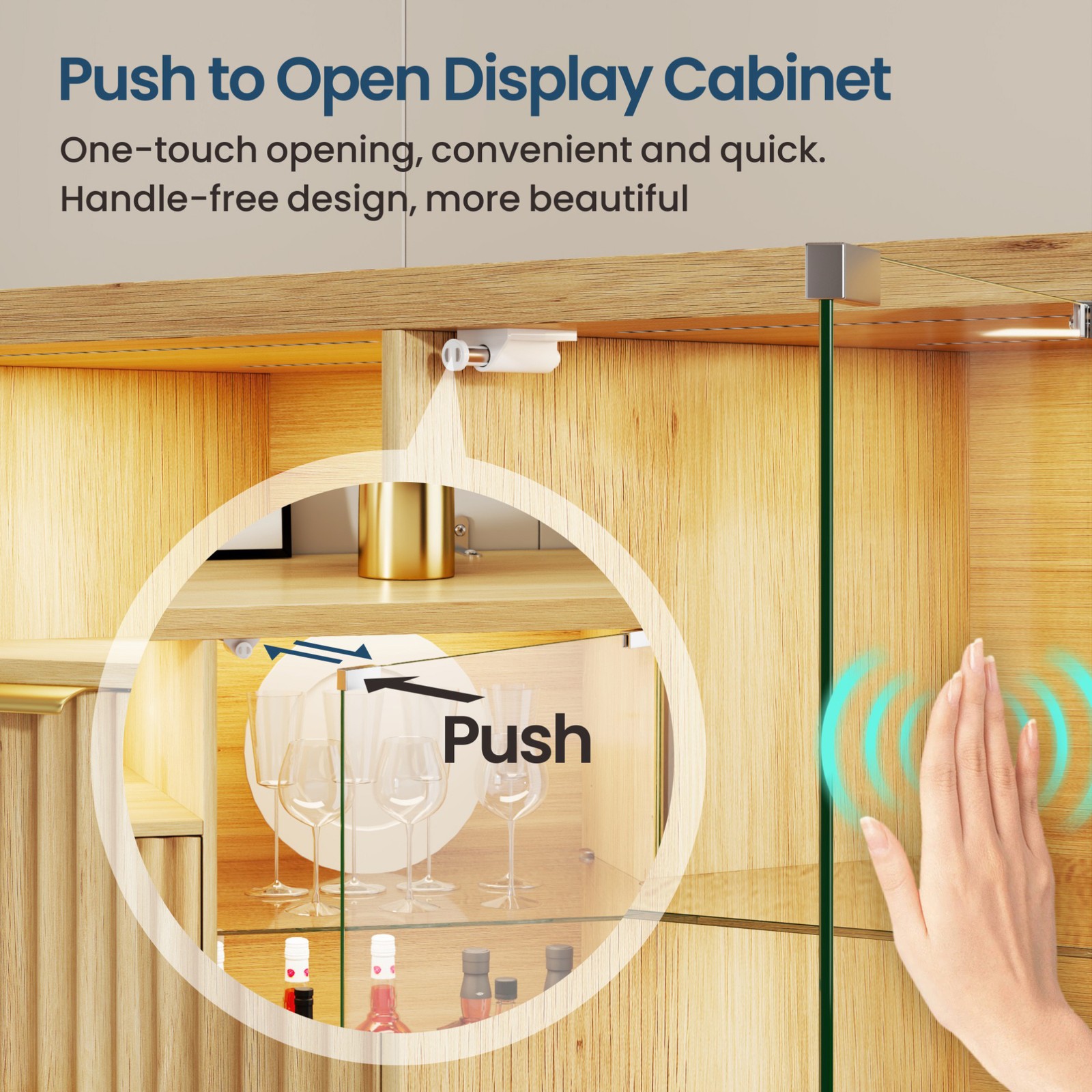 Rounded Display Cabinet with Glass Doors, Curio Cabinet with Human Body Sensor