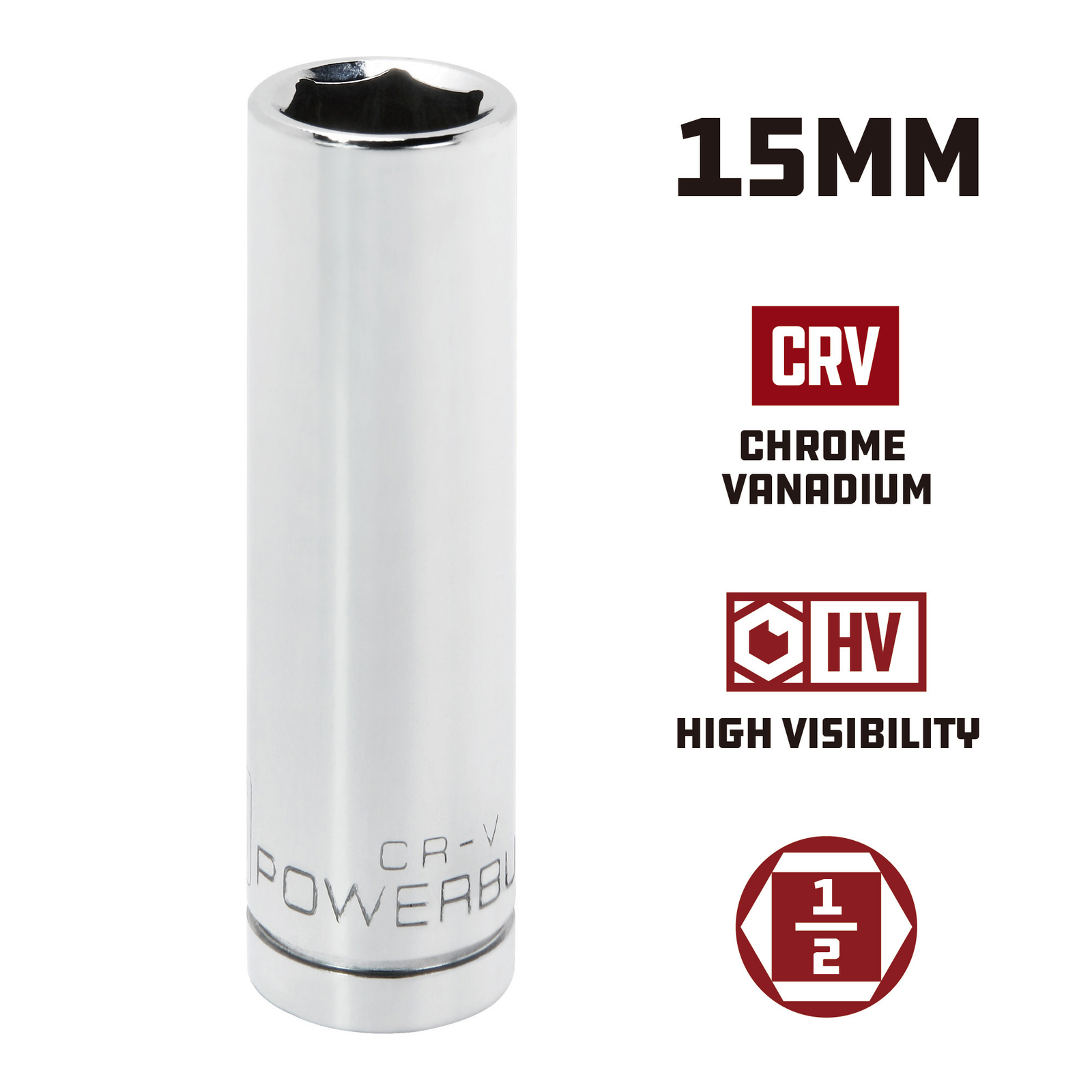 Powerbuilt 1/2 Inch Drive x 15 MM 6 Point Deep Socket - 642209