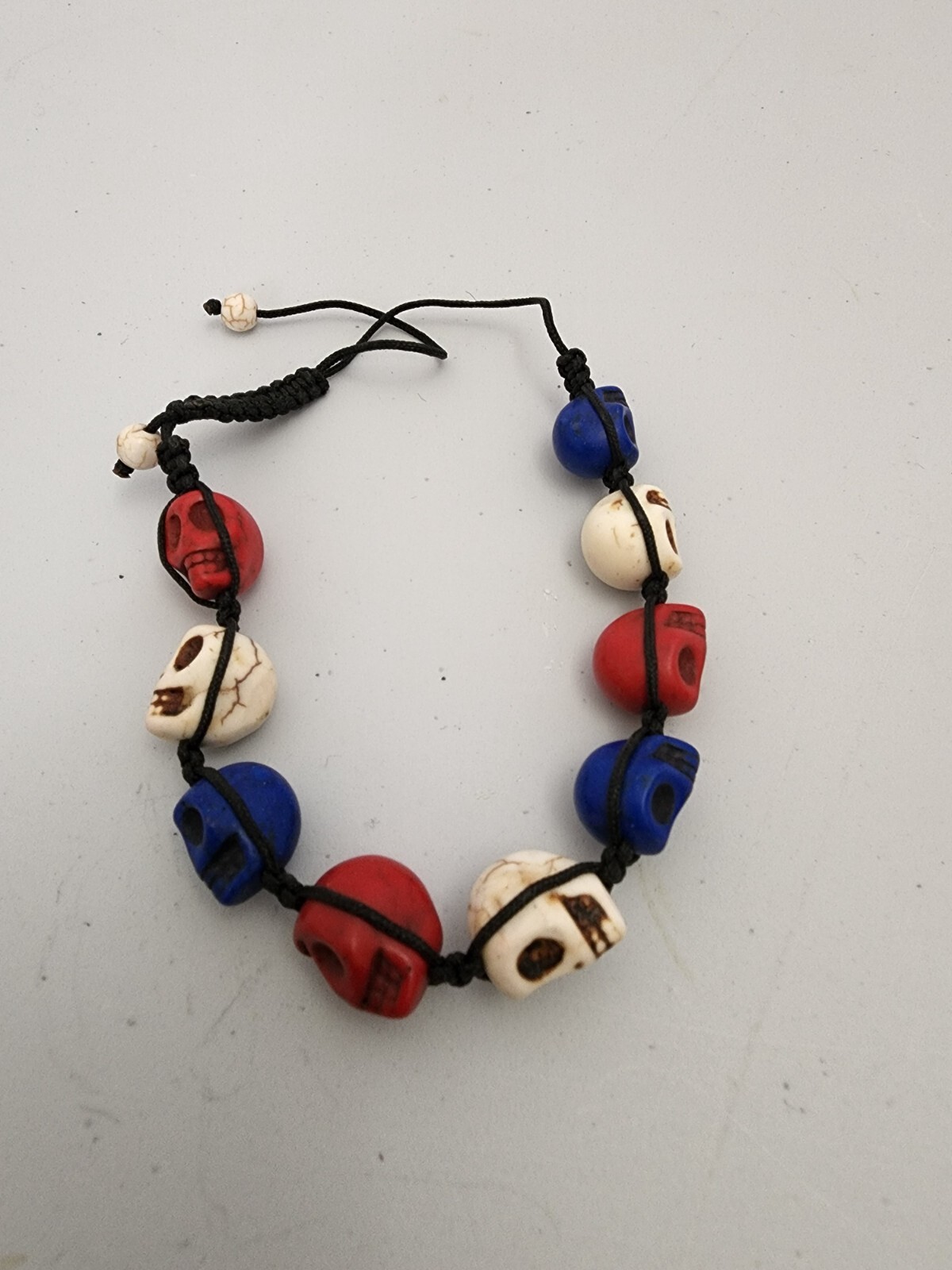 Small Red, White, and Blue Magnesite bead adjustable bracelet