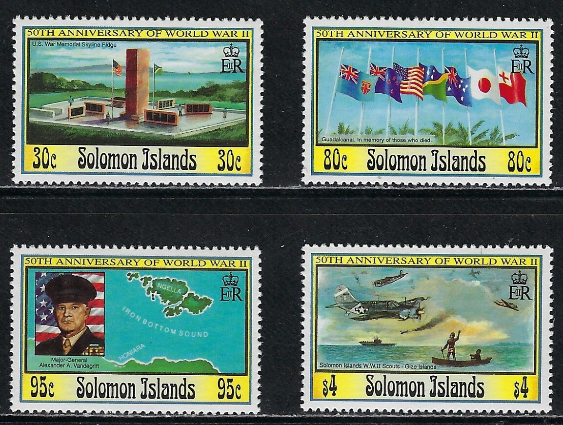 MNH  50th Anniversary of WWII from Solomon Is.  CV $10.00.......13N......C-714