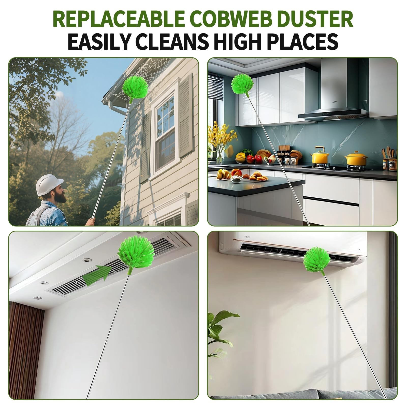 Cobweb Duster with Extension Pole, Washable Cleaning Duster Set with 2 Duster...