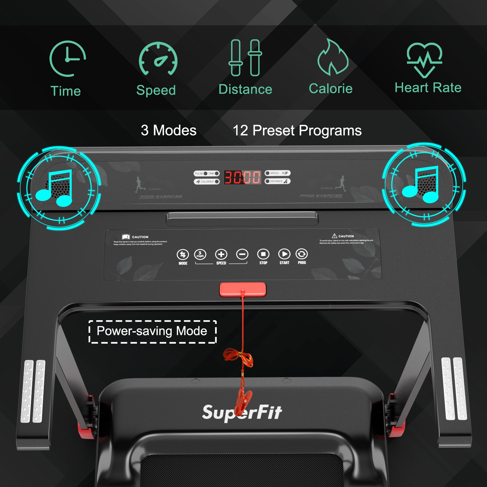 Electric Folding Treadmill Compact Walking Running Machine w/APP Control Speaker