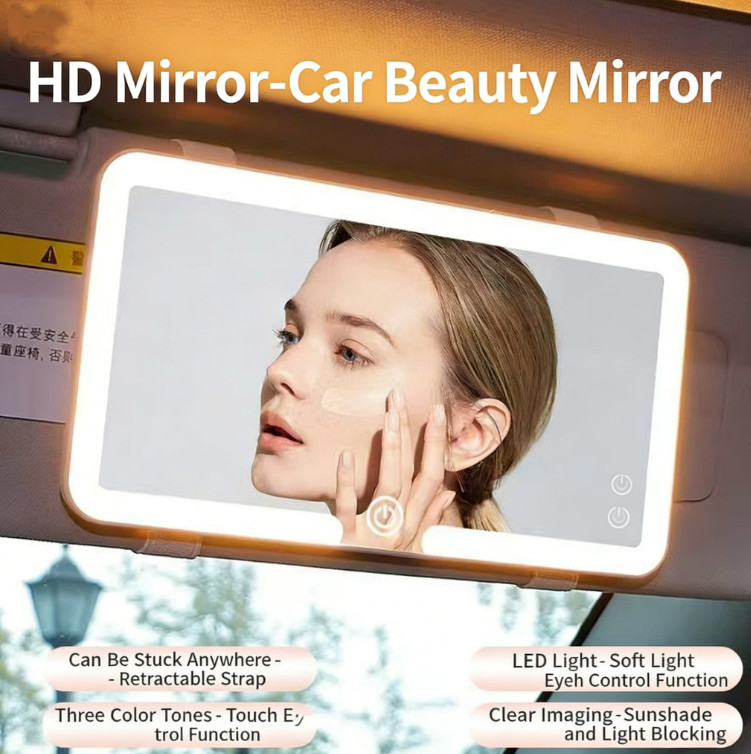 Car Sun Visor Makeup Mirror, Rechargeable LED Sun Visor Mirror with Touch-Screen