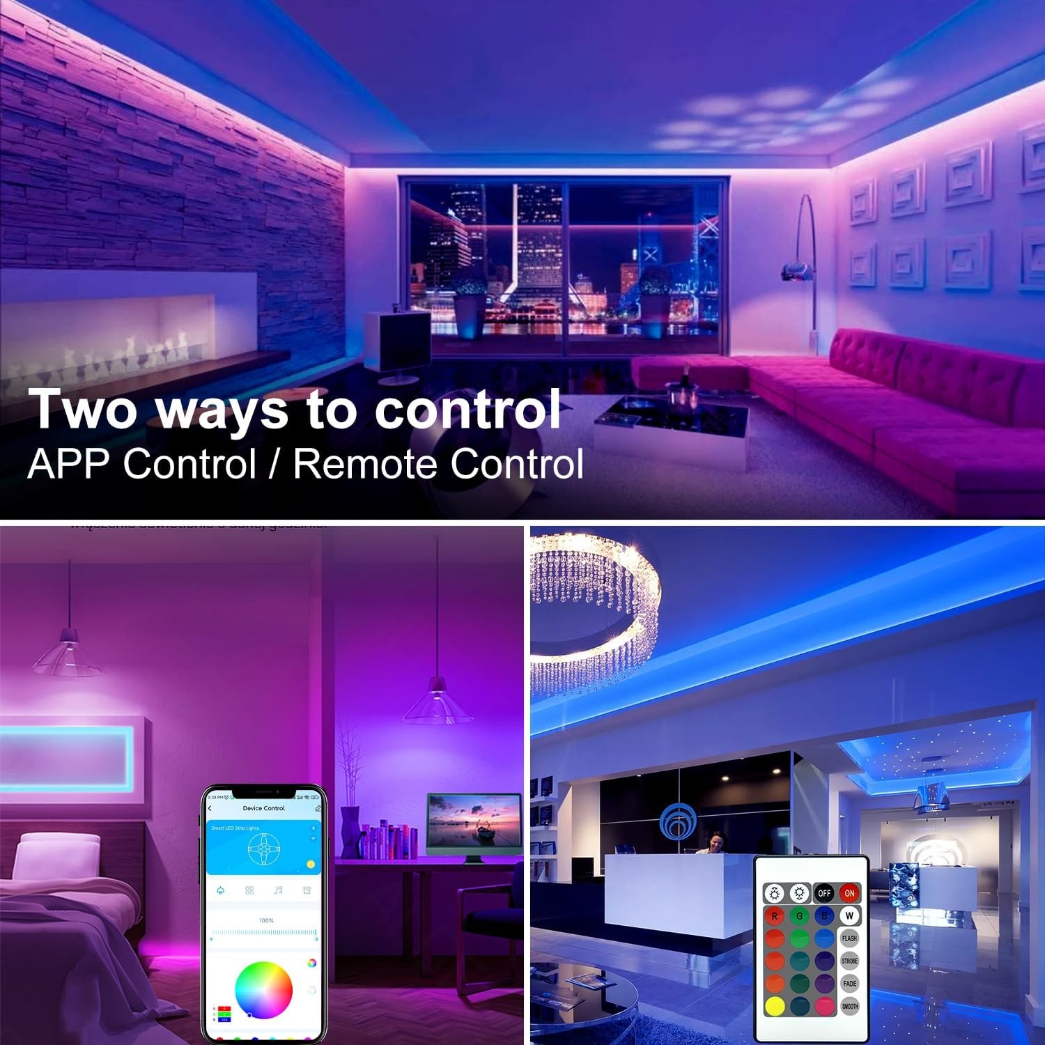 130Ft RGB LED Lights LED Strip Lights Smart Light with App Remote Control