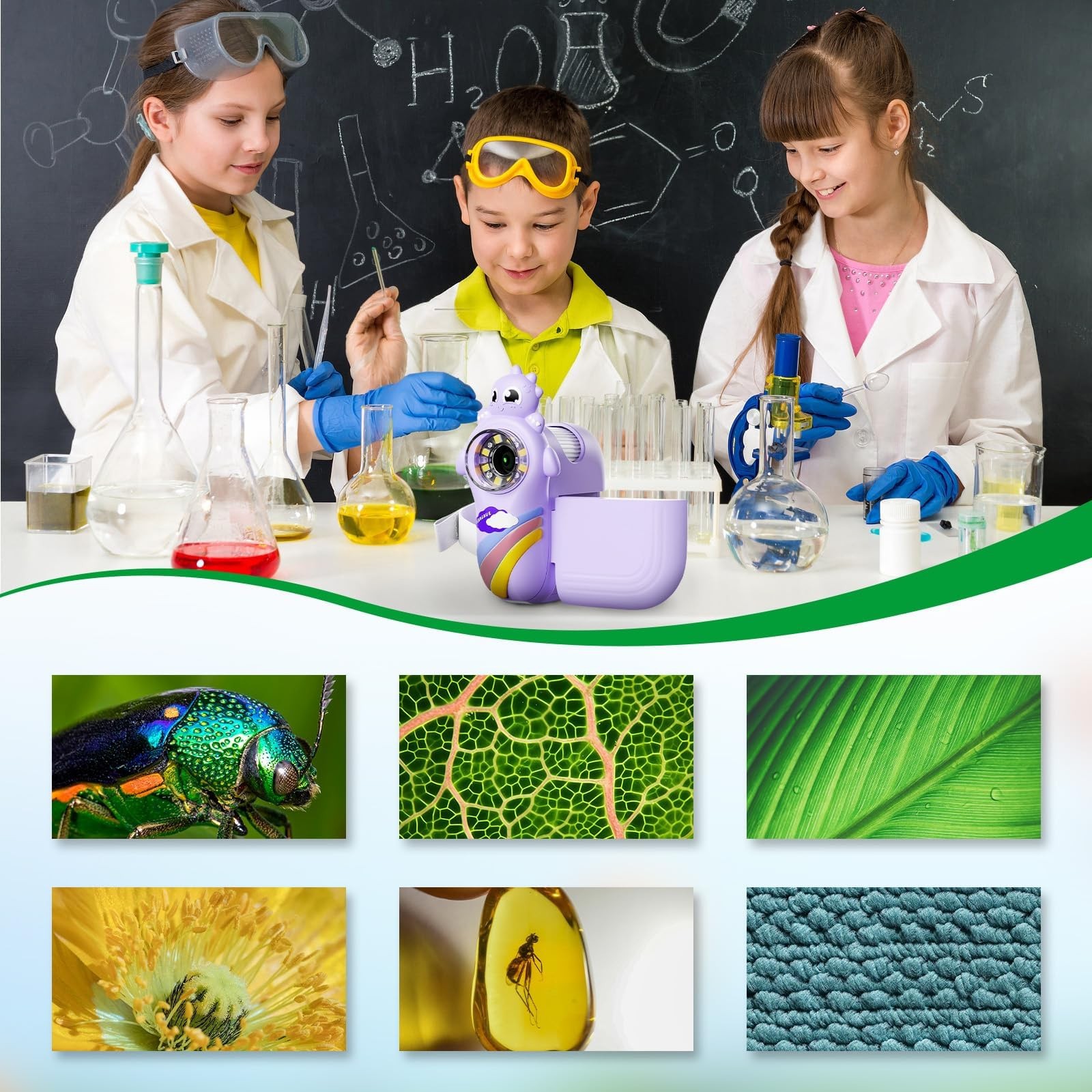 Microscope for Kids, 2.0 Inch Digital Microscope with 1000X Magnification, Ha...