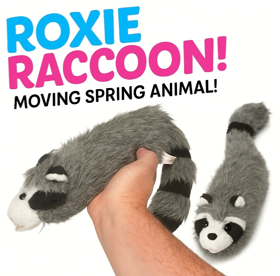Funny ROXIE RACCOON Magic Trick Clown Spring Animal Puppet Roxy Prop Furry Toy