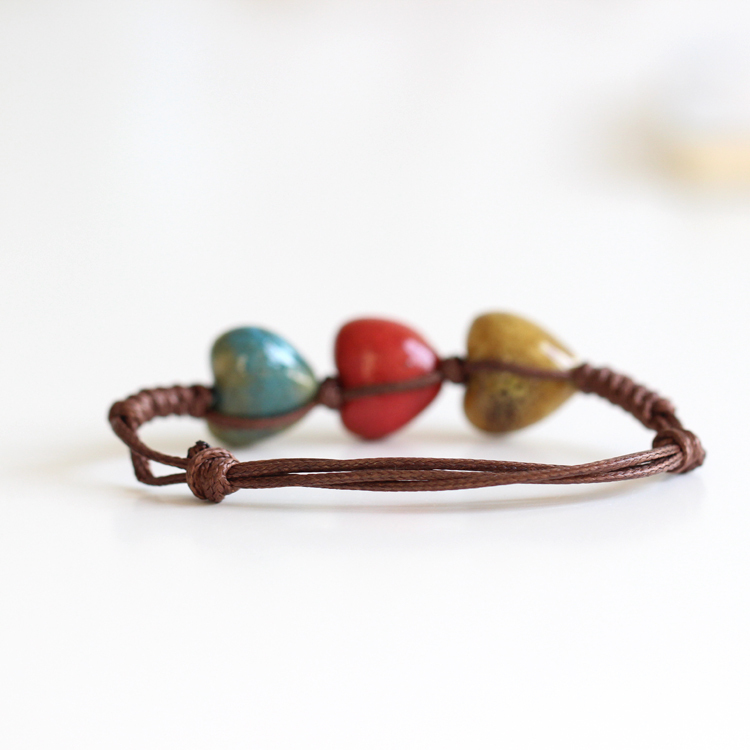 Handmade multi-Color Ethnic Ceramic beads Adjustable Bracelet