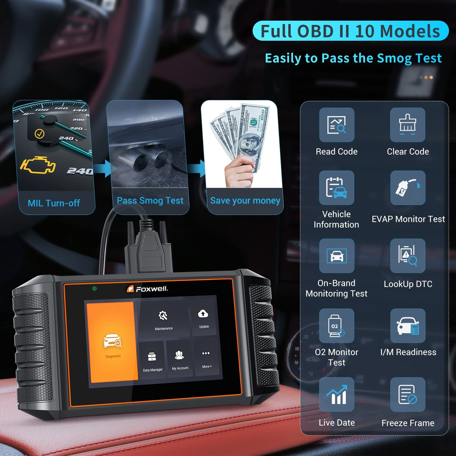 FOXWELL NT726 Car OBD2 Full System Diagnostic ABS TPMS EPB Oil DPF Reset Scanner