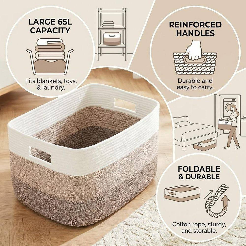 Brown 12 X 21 X 16 Rectangle Brown Laundry Basket (1-Pack)