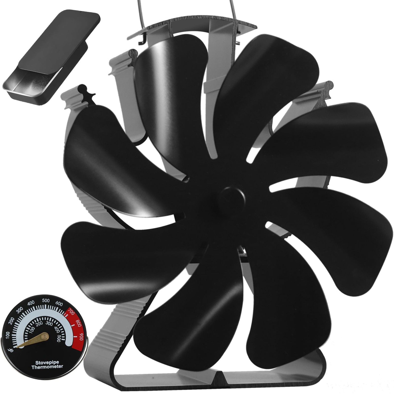 VODA Wood Stove Fan Heat Powered Fireplace Fans Non Electric, M Large, Black