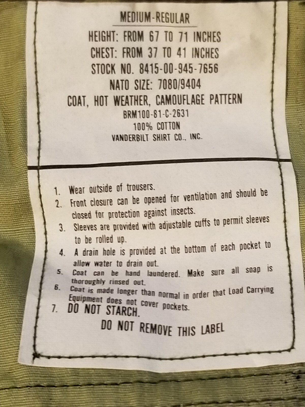 USGI BDU Jacket ERDL Pattern from 1981 Size Medium Regular NOS
