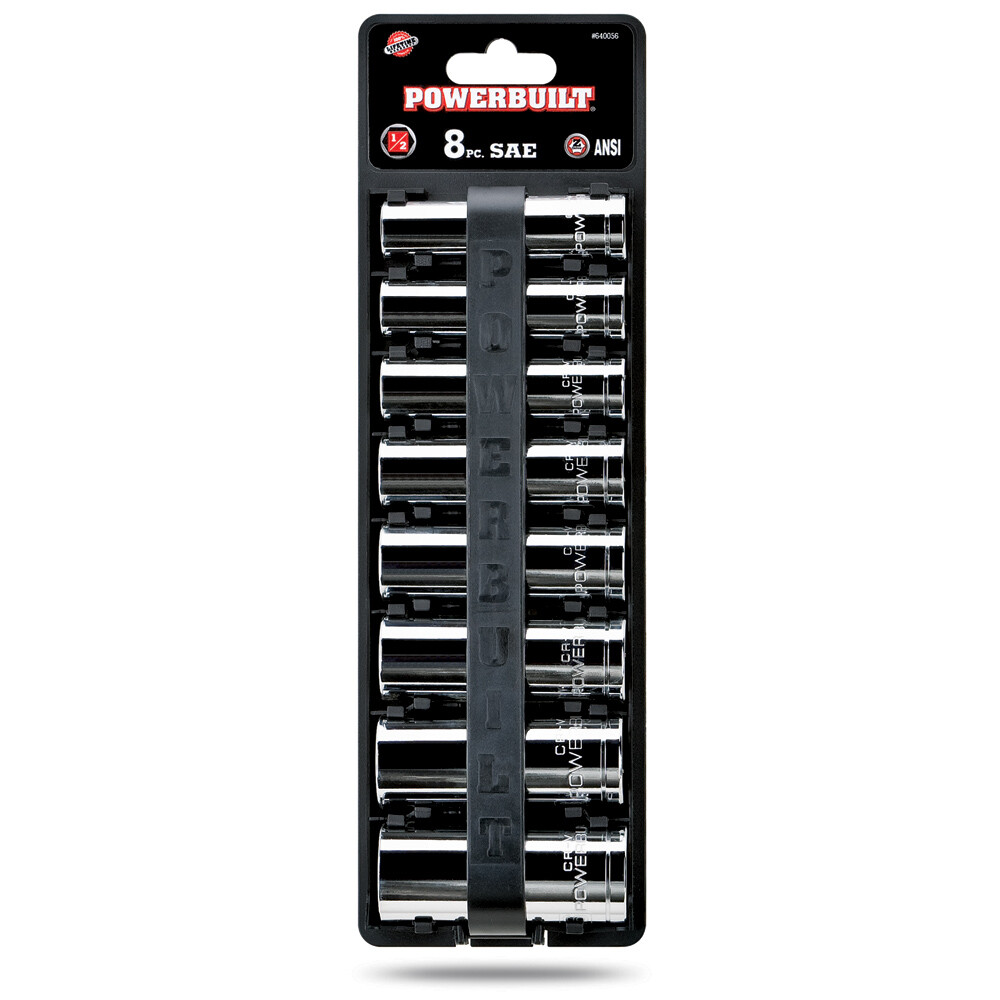 Powerbuilt 8 Piece 1/2 Inch Drive SAE 6 Point Deep Socket Set - 640056