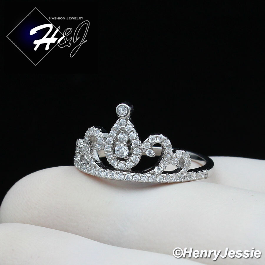 WOMEN SOLID 925 STERLING SILVER ICY BLING CZ 3D CROWN SHAPE RING*SR124