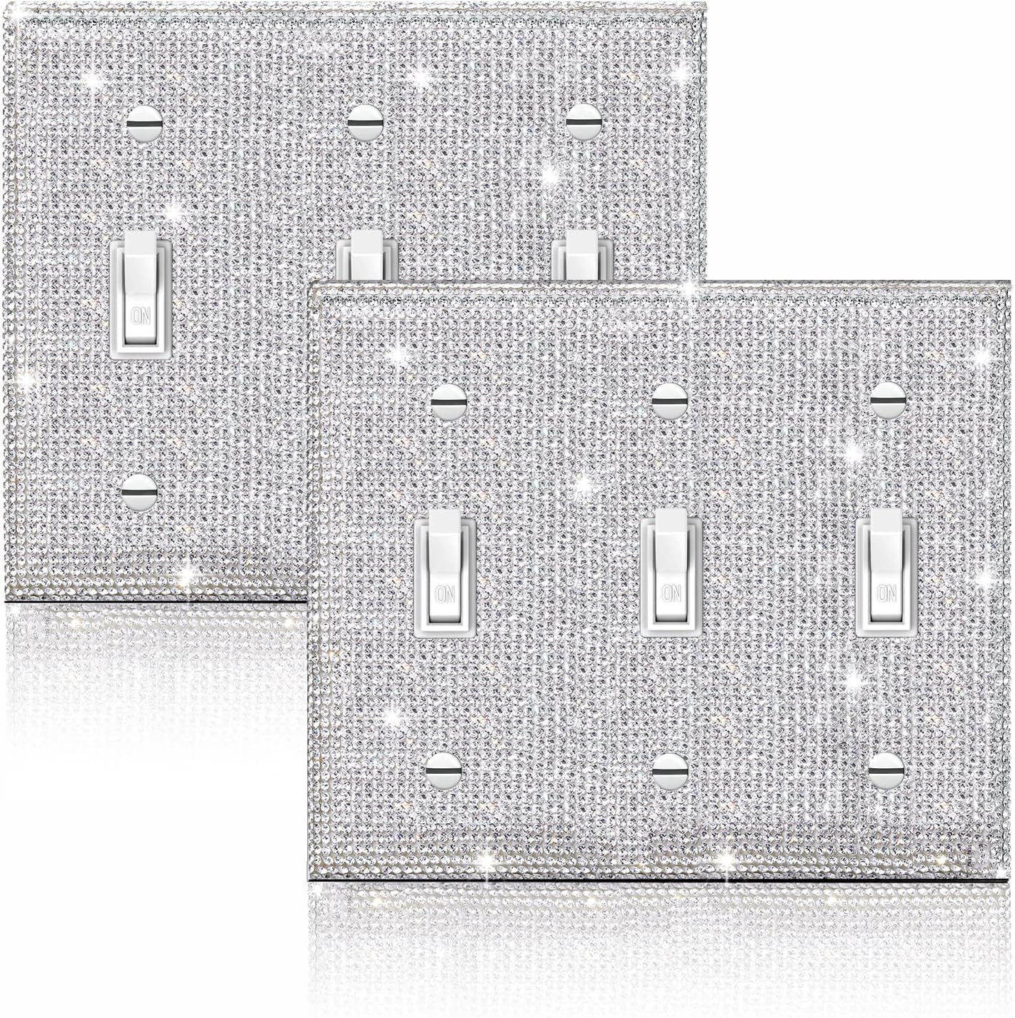 2 Pcs Shiny Silver Rhinestones Wall Plate Cover Switch Plate Cover Light Switch