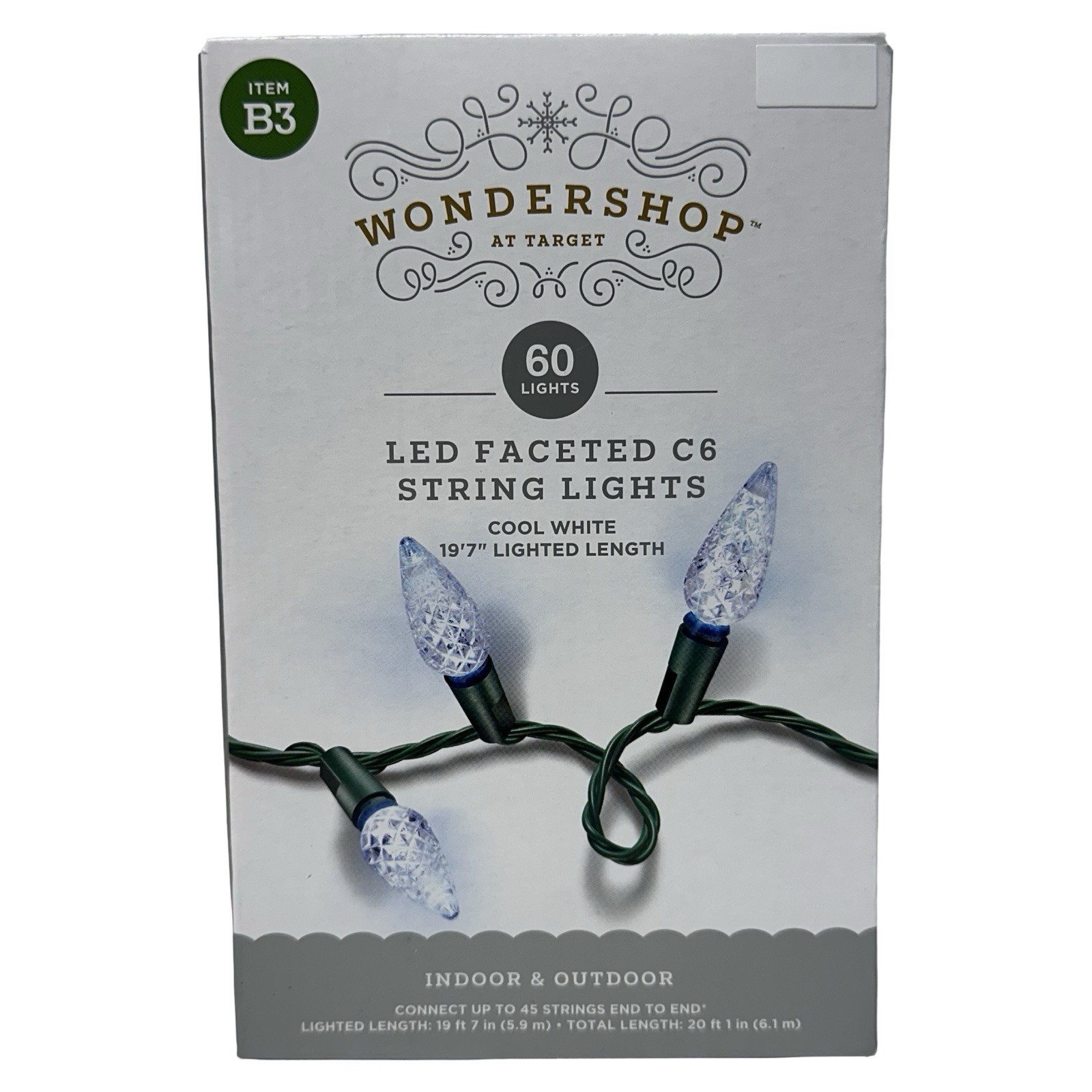 Wondershop 60 Cool White Faceted LED C6 Lights Green Wire New
