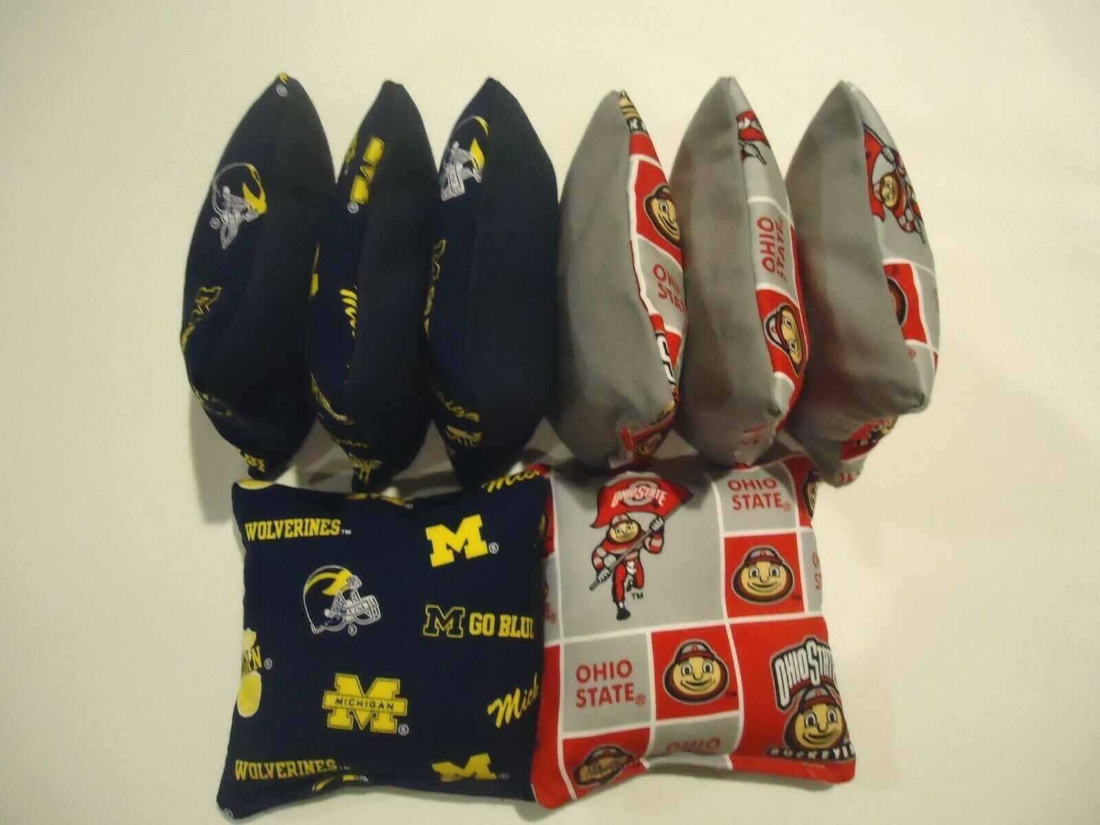 SET OF 8 CORNHOLE BAGS OHIO STATE BUCKEYES  MICHIGAN WOLVERINES