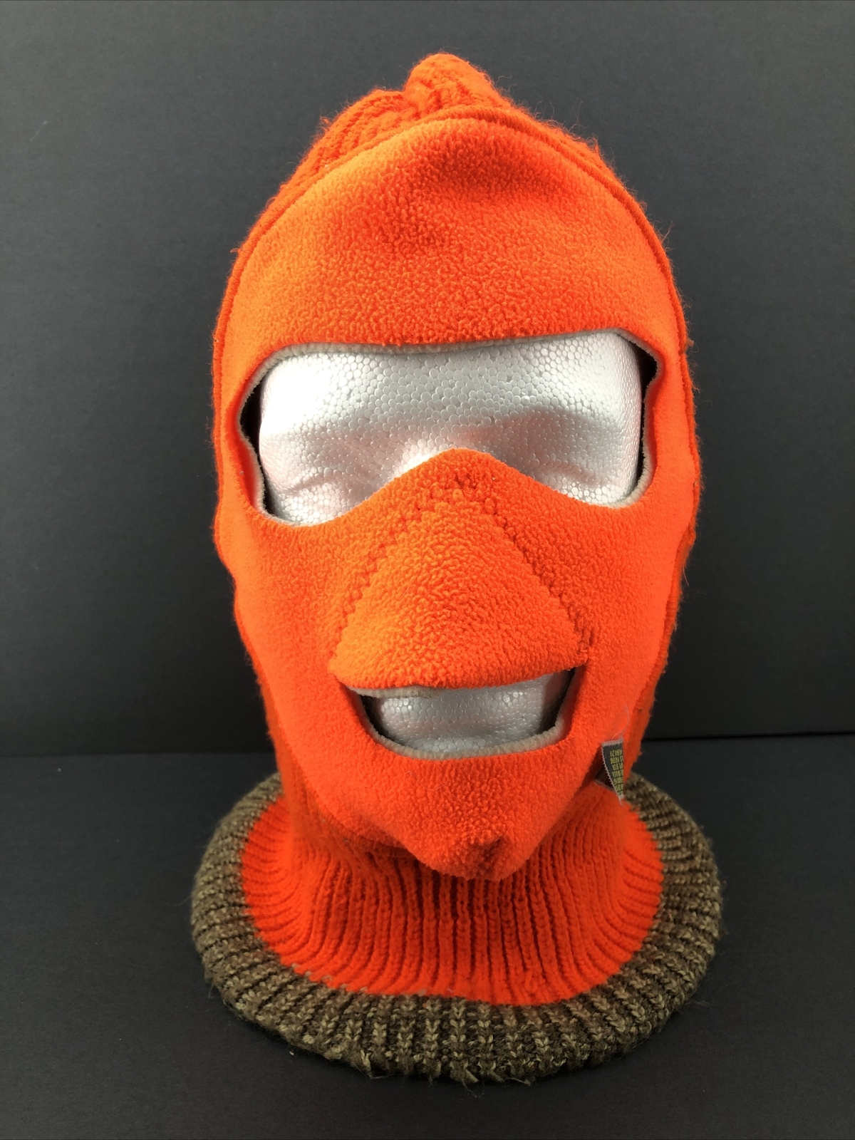 Vtg Fleece Face Mask Blaze Orange Camo Reversible Knit Winter Balaclava Hunting
