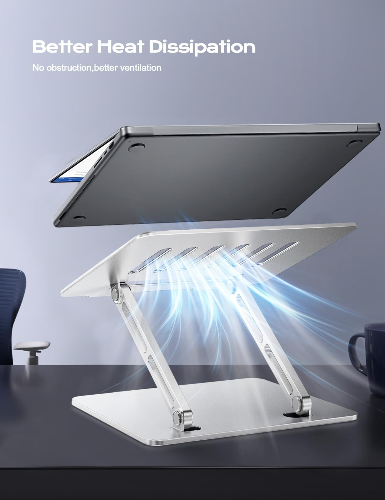 Adjustable Aluminum Laptop Stand Portable Riser Foldable Silver 1015.6 Inch