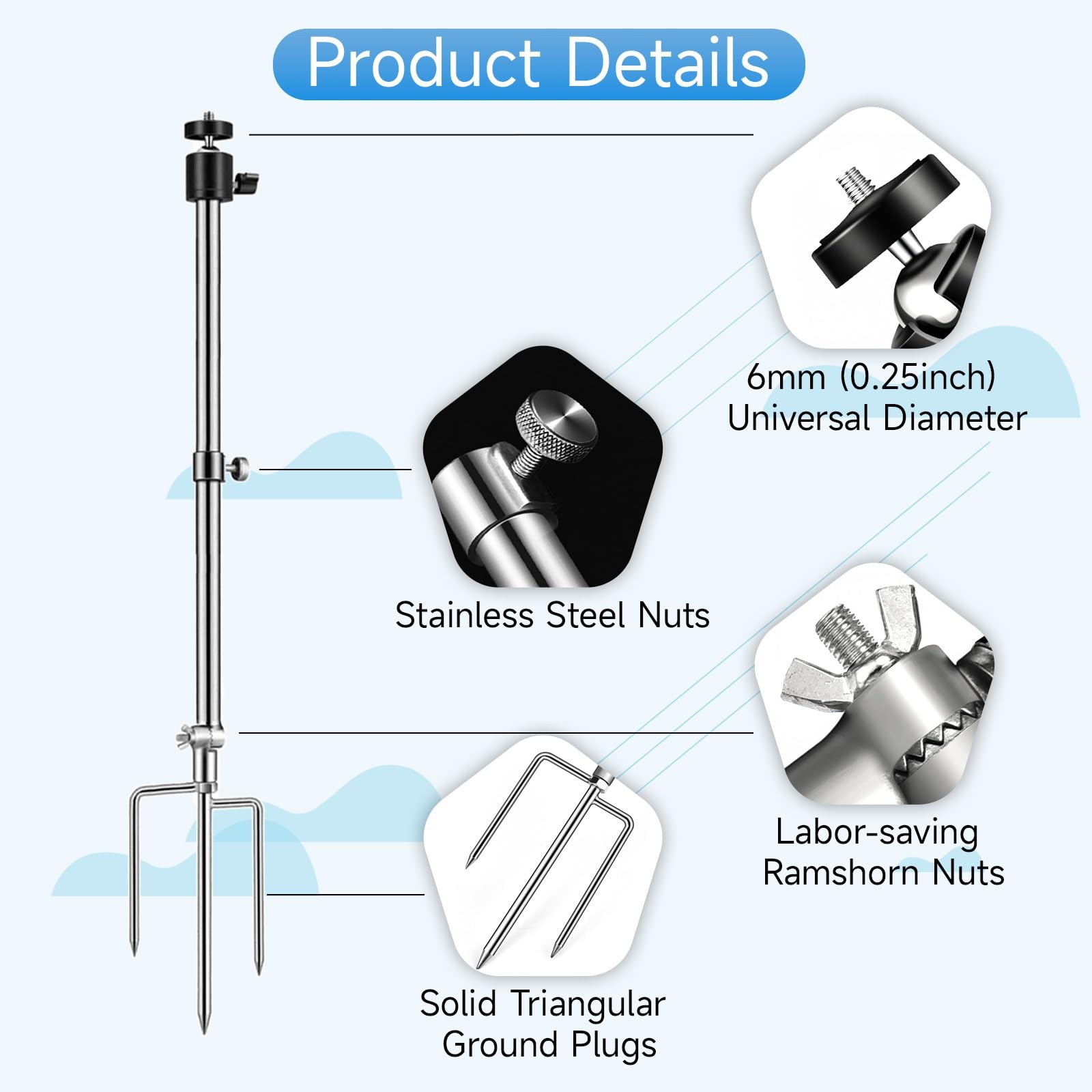 Trail Camera Stand Mounts Ground Holder, 3-in-1 Stainless Steels, 360 Adjustable