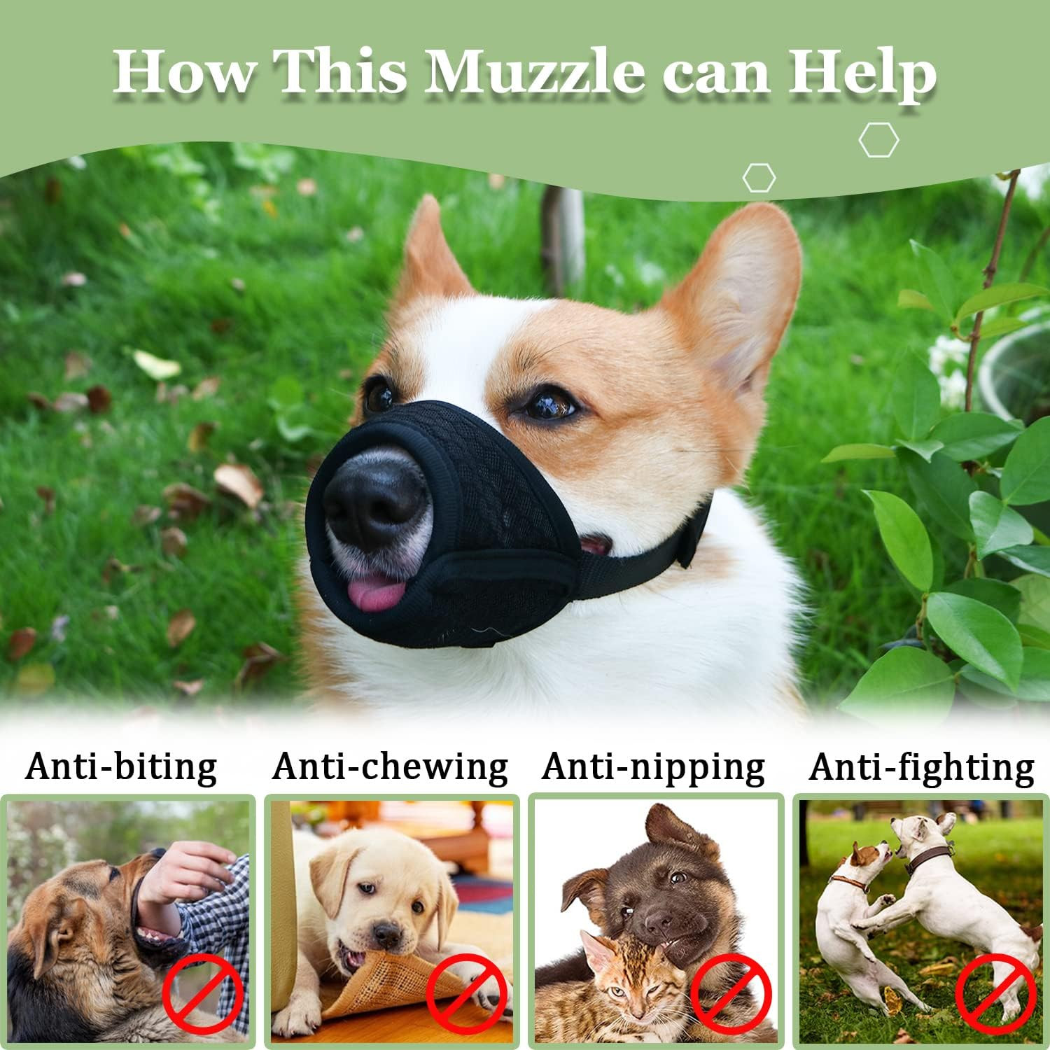 Dog Muzzle, Puppy Soft Mesh Muzzle for Small Medium Large Dogs Chihuahua Poodles