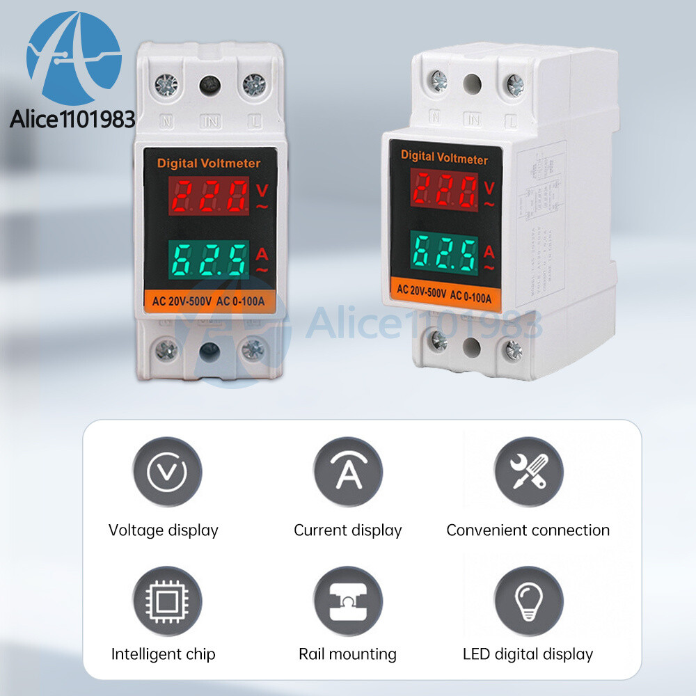 AC 50-500V 100A Din Rail Single-phase Digital Voltage LCD Voltage Current Meter
